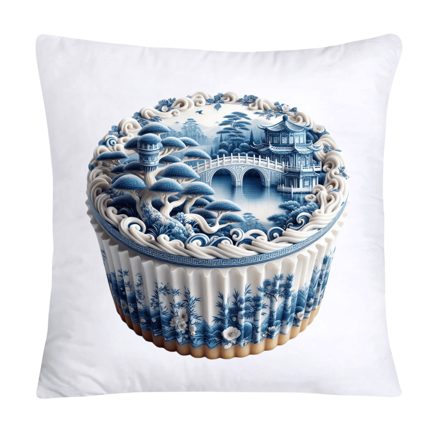 Blue Willow Chinoiserie Cupcake Throw Pillow Covers 18X18-3457