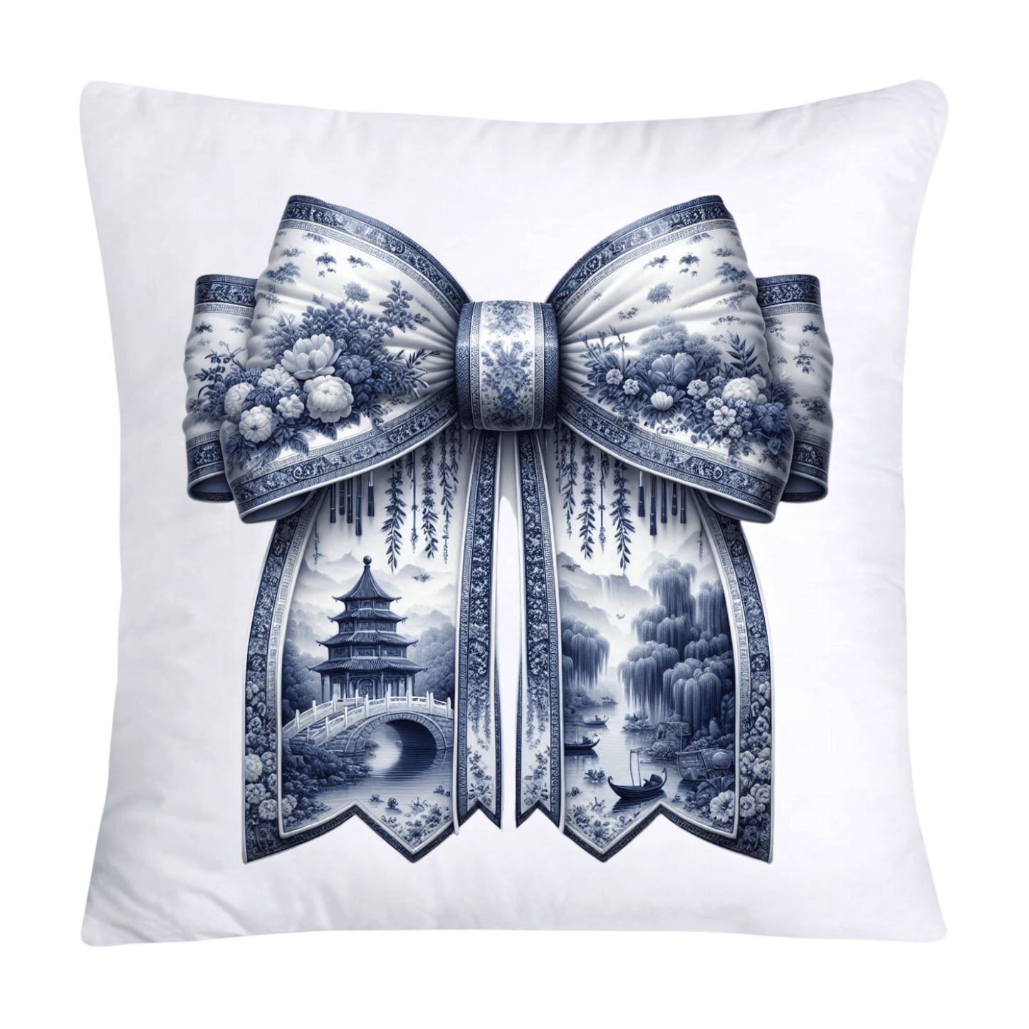 Blue Willow Classic Chinoiserie Bow Pillow Covers 18x18-2637