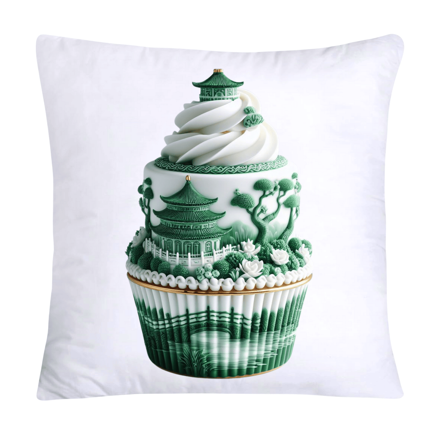 Classic Green Willow Cupcake Pillow Covers 18x18-3082