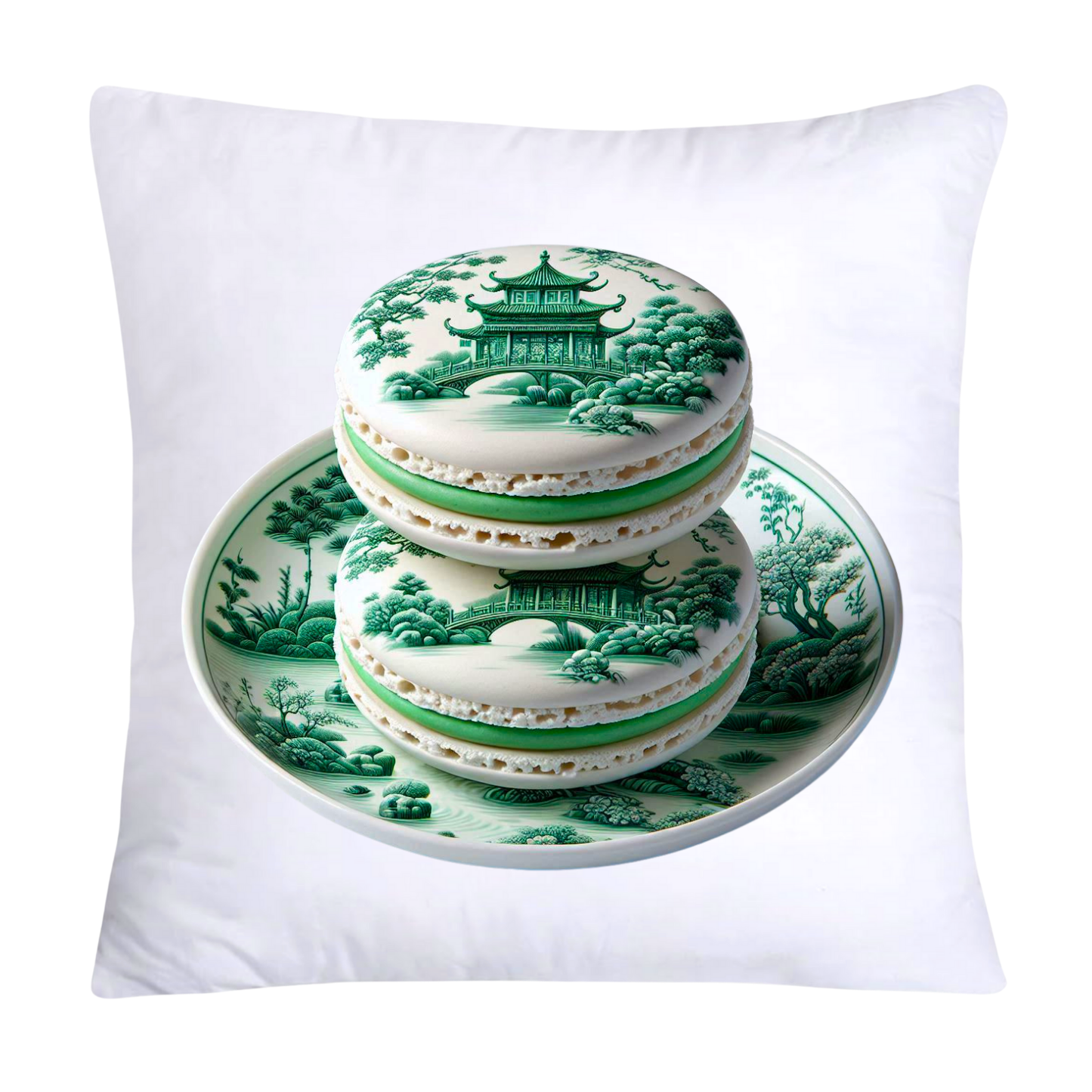 Green and White Willow Chinoiserie Sweet Macaroon Throw Pillow Covers-3946