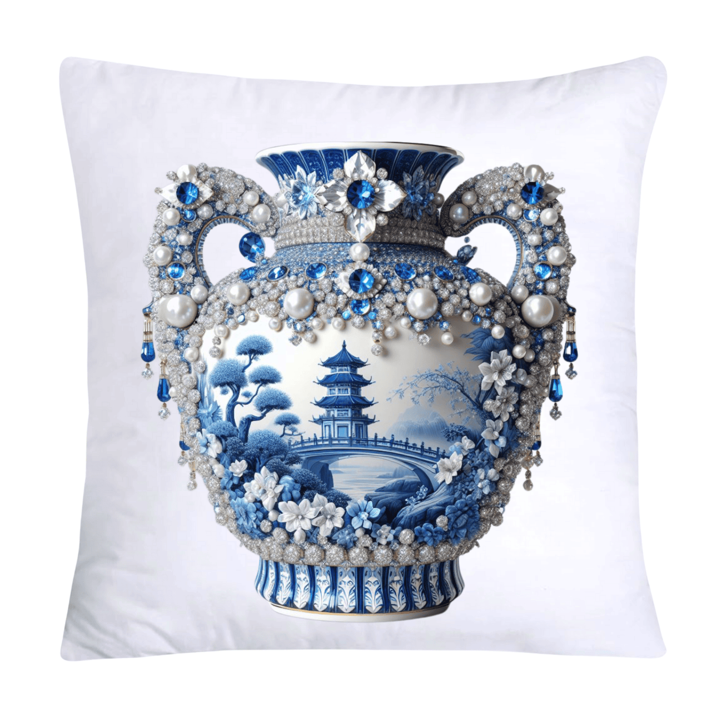 Blue Willow Chinoiserie Elegant Vase 18x18 Pillow Covers-1071
