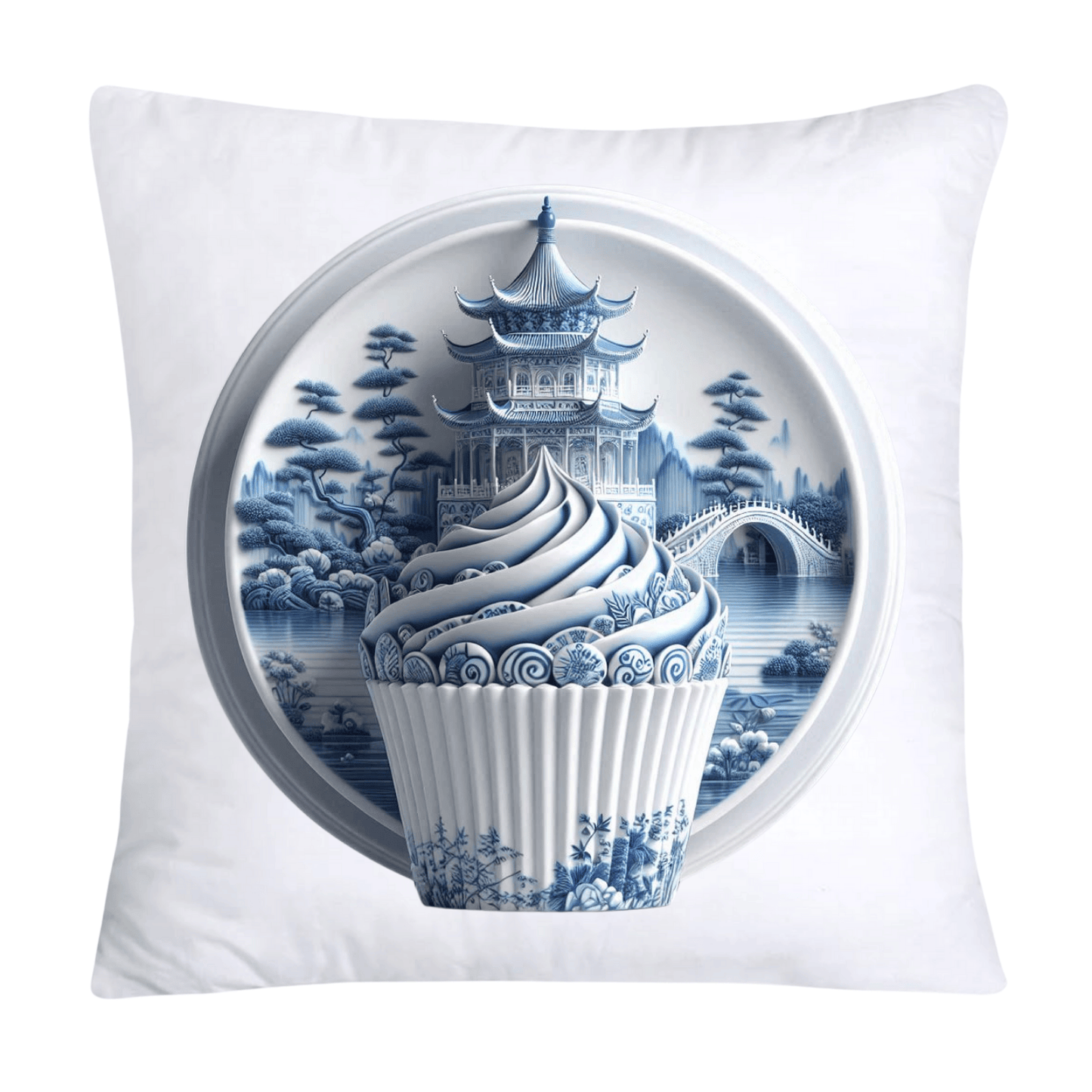 Blue Willow Chinoiserie Cupcake Throw Pillow Covers 18X18-593