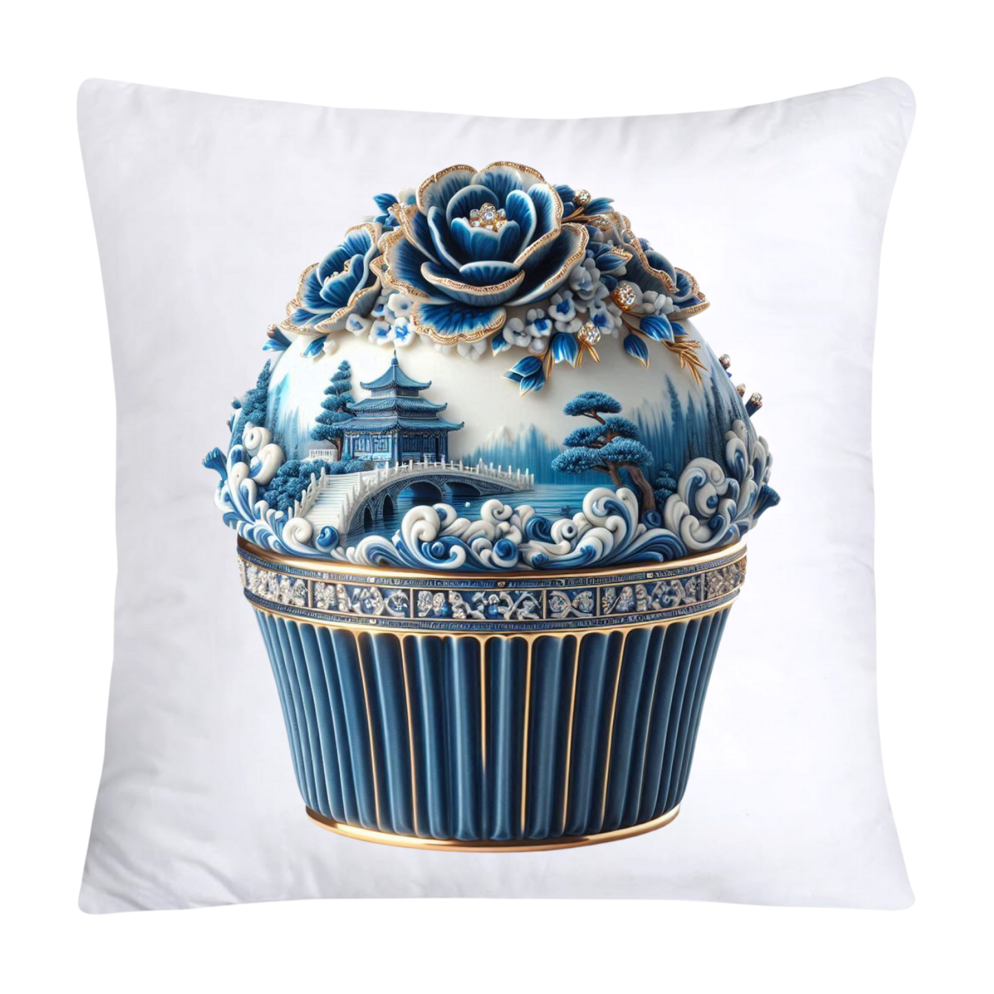 Blue Willow Chinoiserie Cupcake Throw Pillow Covers 18X18-186