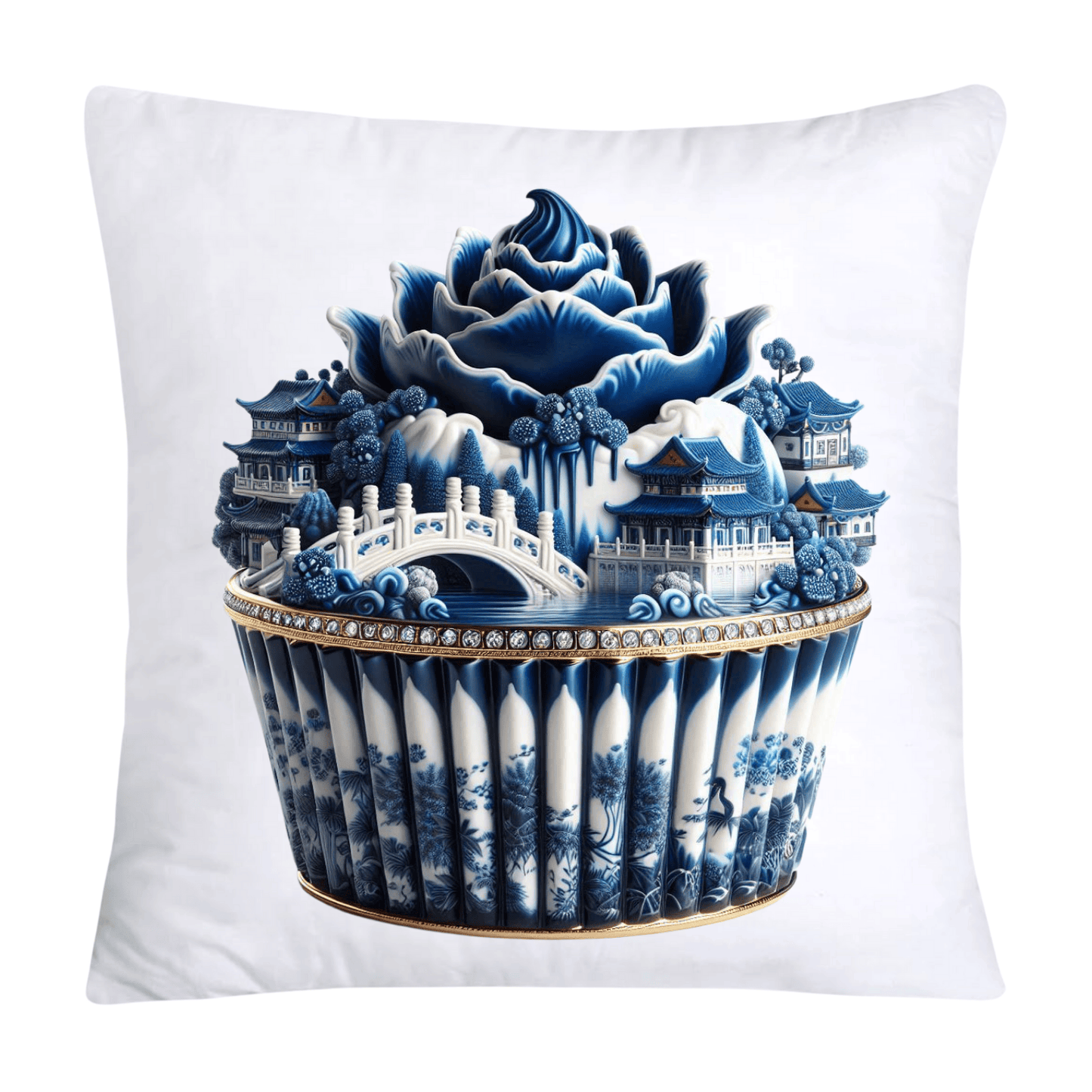 Blue Willow Chinoiserie Cupcake Throw Pillow Covers 18X18-198