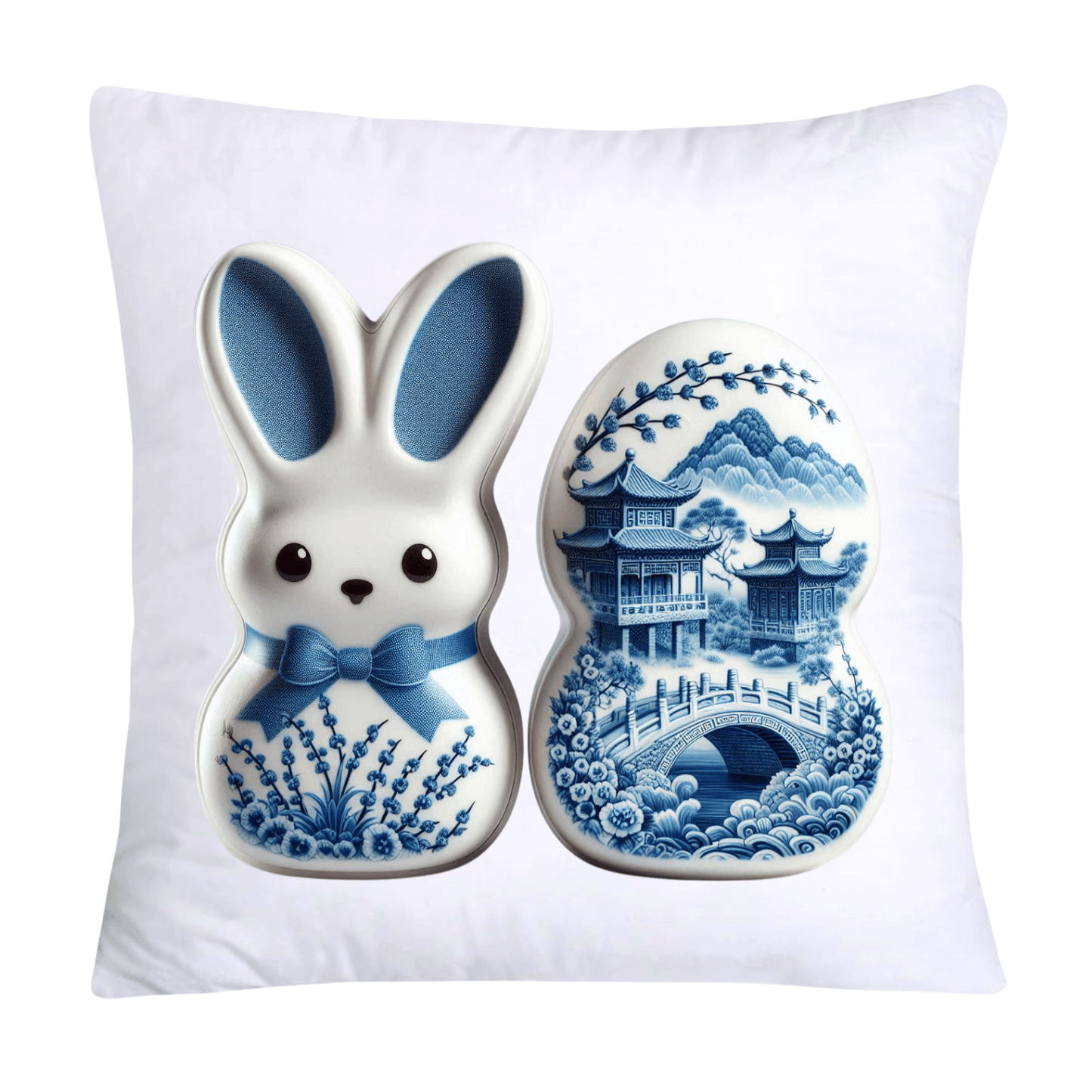 Blue Willow Easter Bunny/Peeps Pillow Covers-18x18-1068