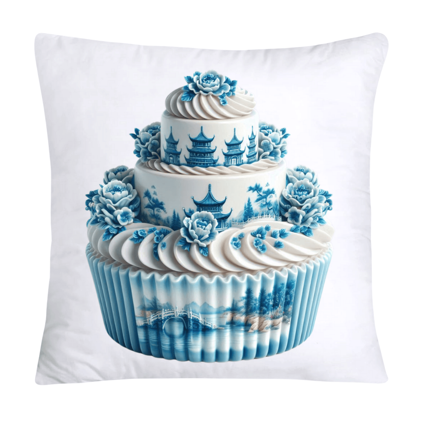 Blue Willow Chinoiserie Cupcake Throw Pillow Covers 18X18-3465