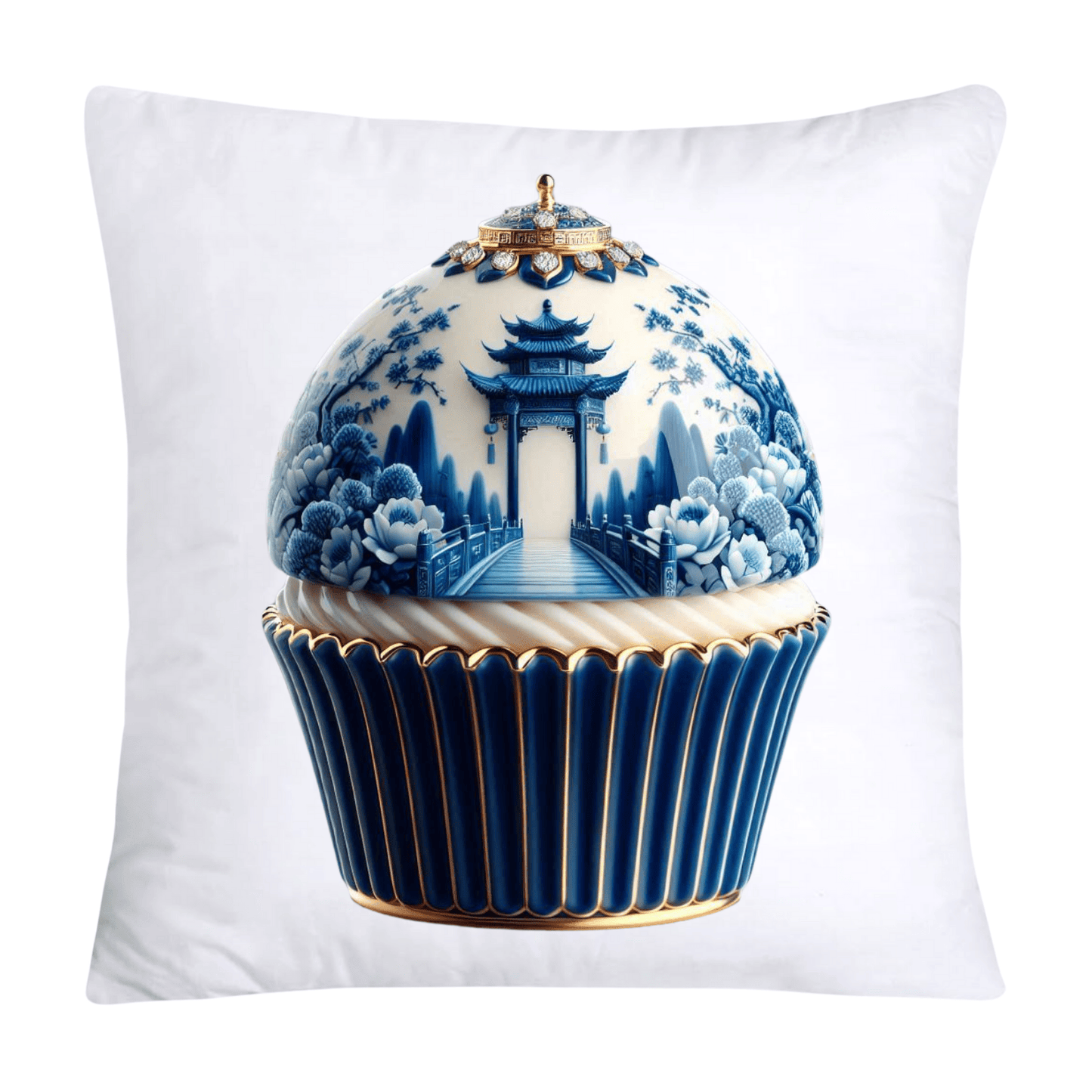 Blue Willow Chinoiserie Cupcake Throw Pillow Covers 18X18-218