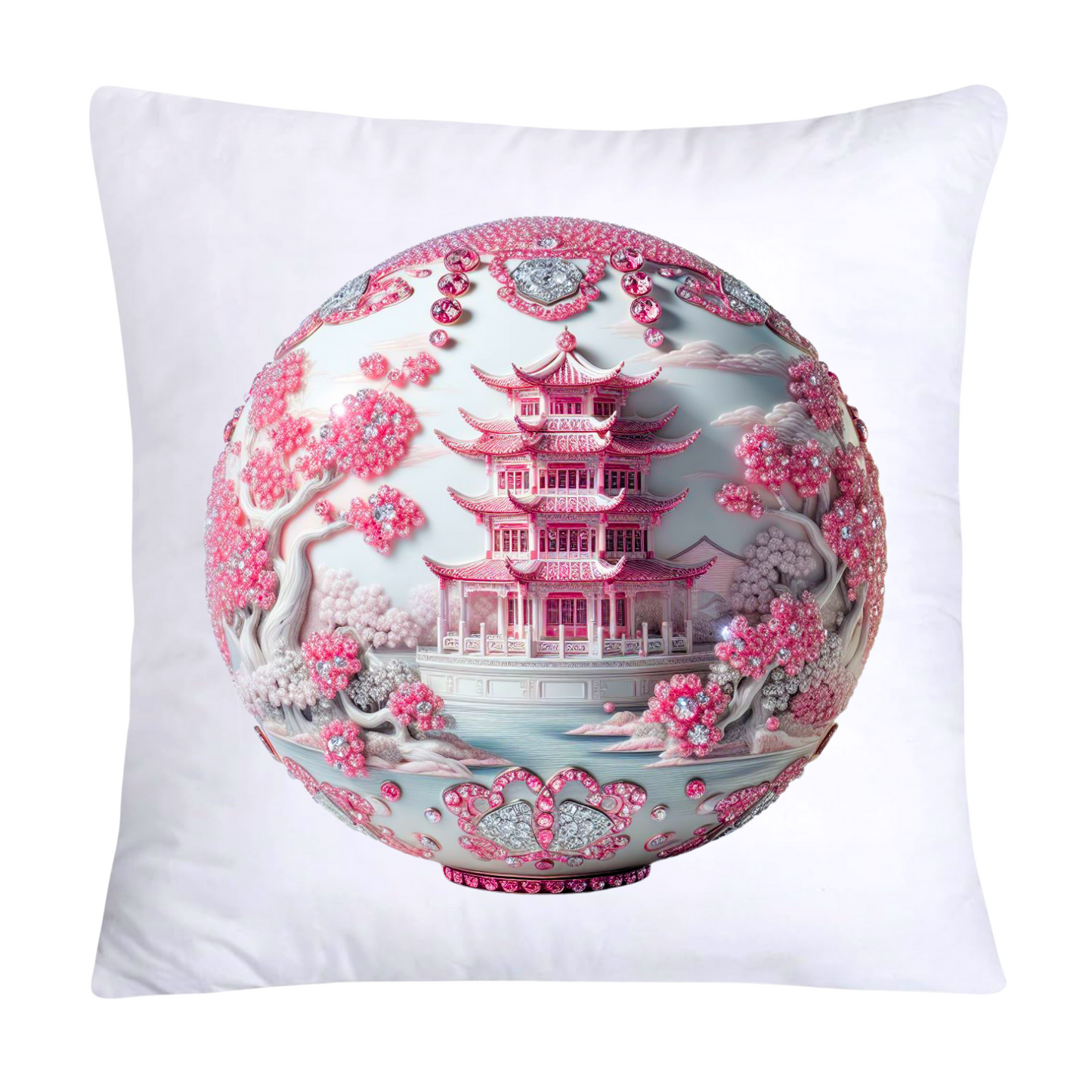 Pink and White Willow Ball/Orb 18X18 Decorative Pillow Covers-970