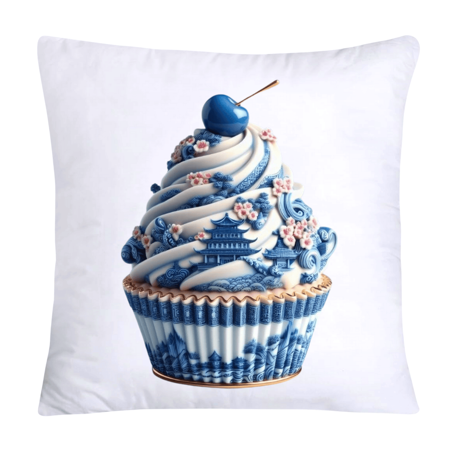 Blue Willow Chinoiserie Cupcake Throw Pillow Covers 18X18-249