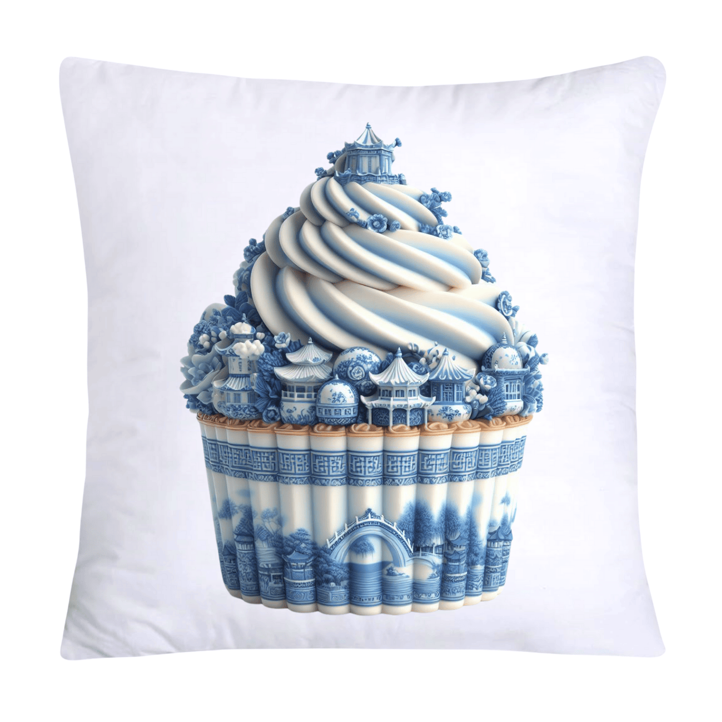Blue Willow Chinoiserie Cupcake Throw Pillow Covers 18X18-323