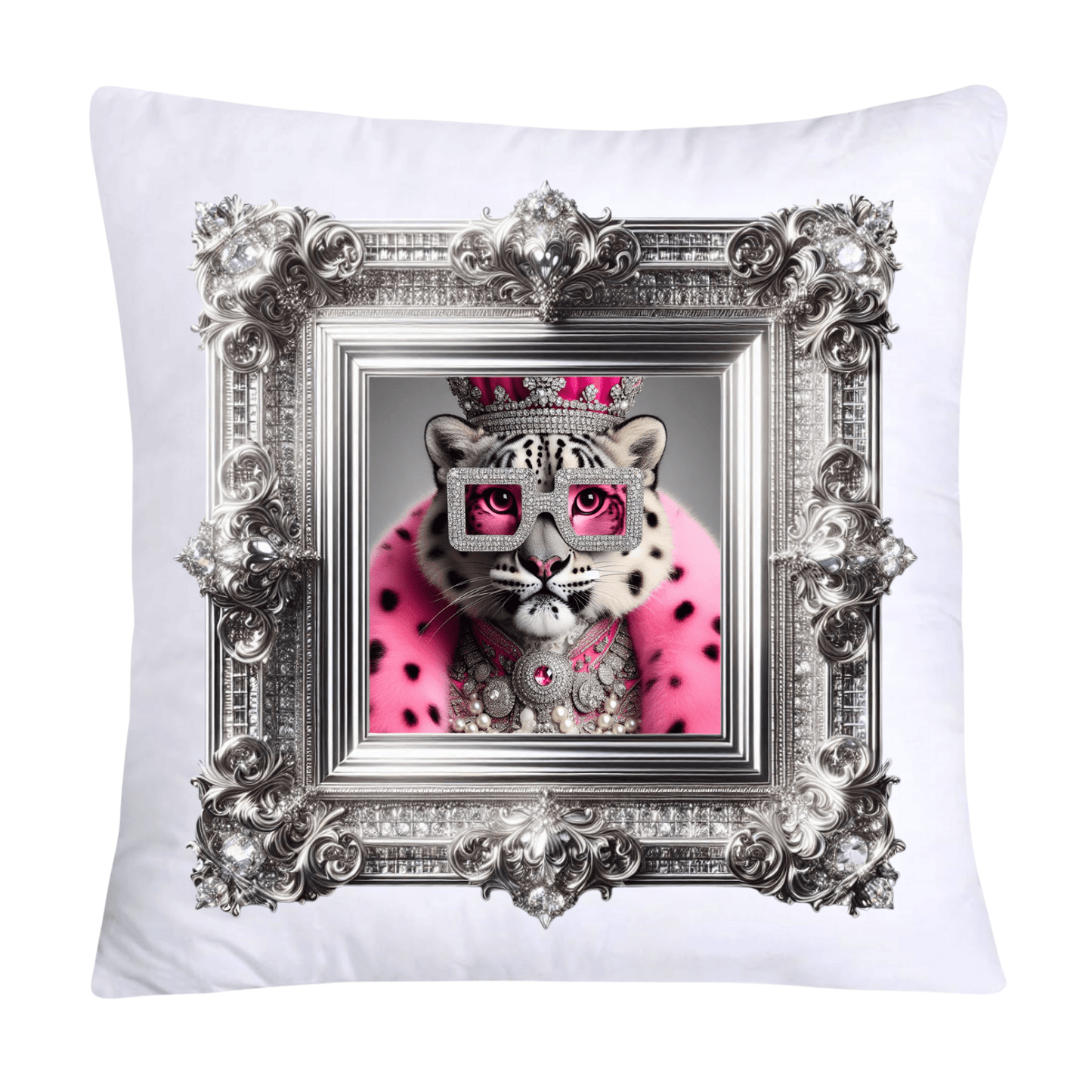 Royal Pet Portrait Throw Pillow Covers 18X18-Snow Leopard Kings and Queens-1804