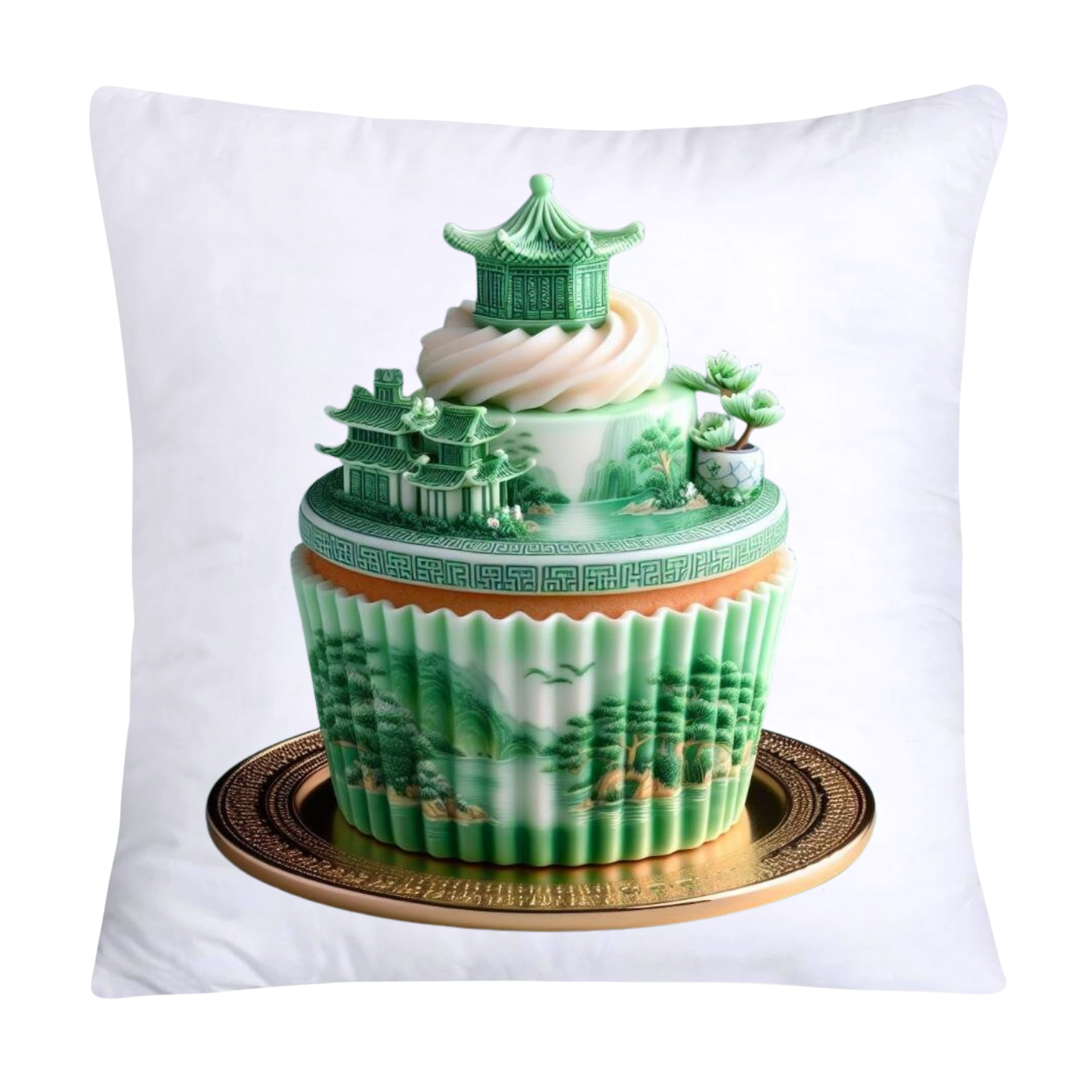 Classic Green Willow Cupcake Pillow Covers 18x18-2916