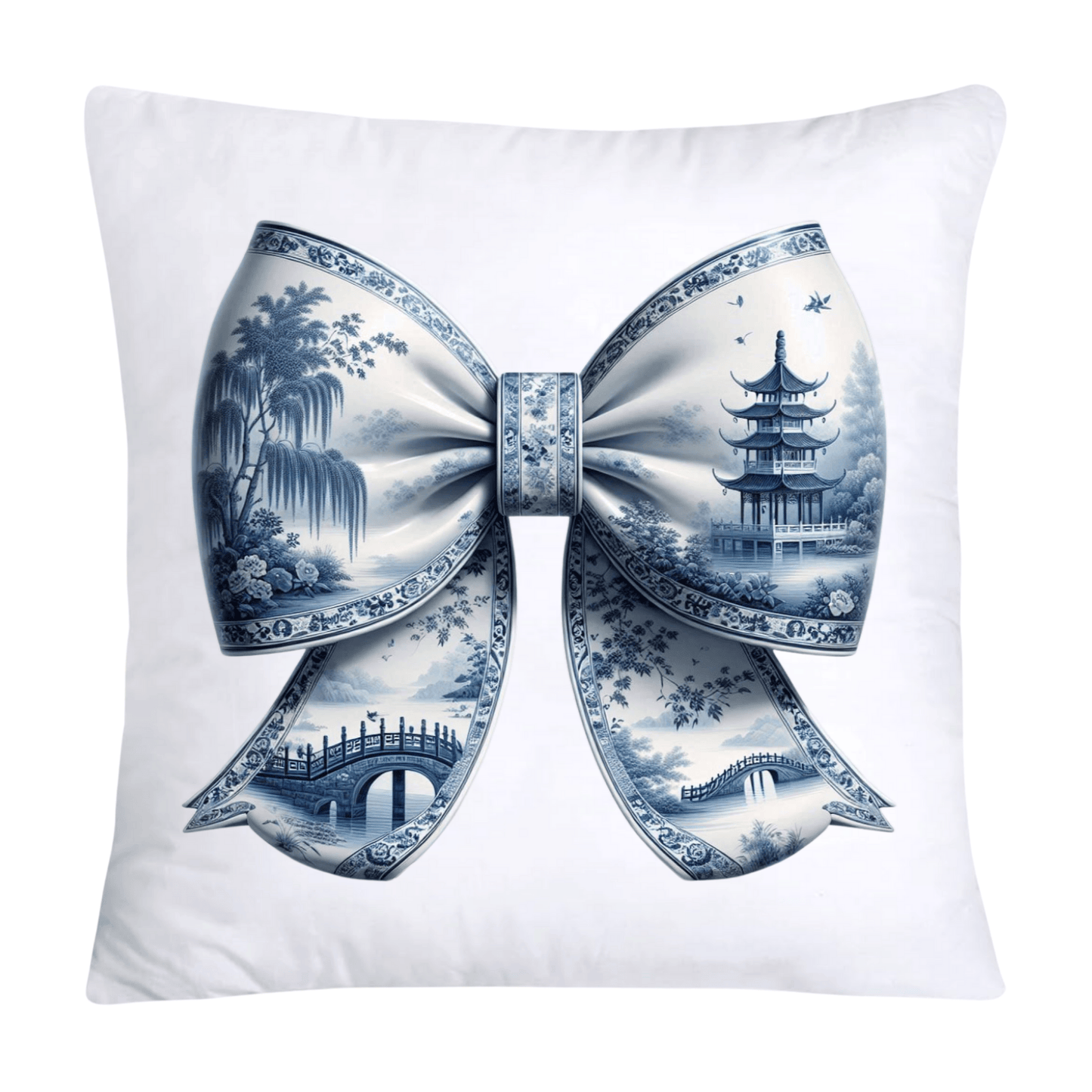 Blue Willow Classic Chinoiserie Bow Pillow Covers 18x18-2636
