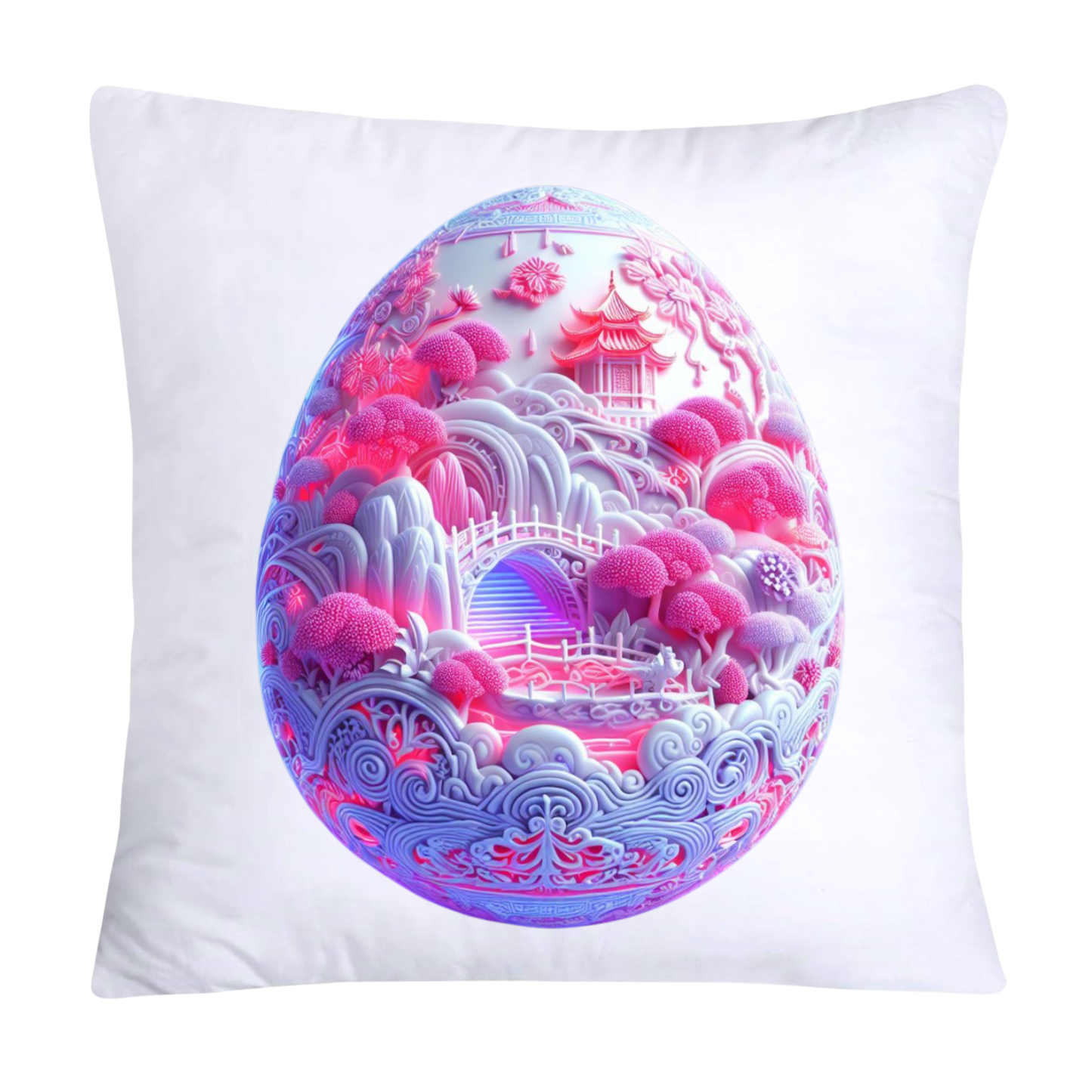 18x18 Pink and White Willow Egg Pillow Covers Vintage Inspired-976