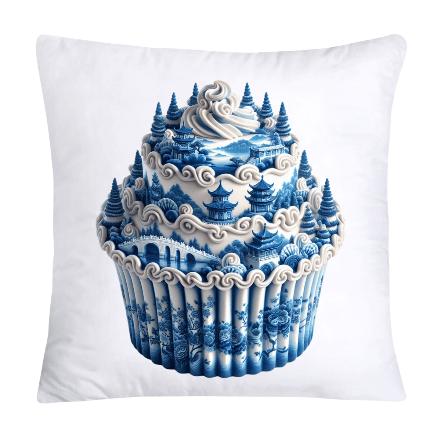 Blue Willow Chinoiserie Cupcake Throw Pillow Covers 18X18-3485