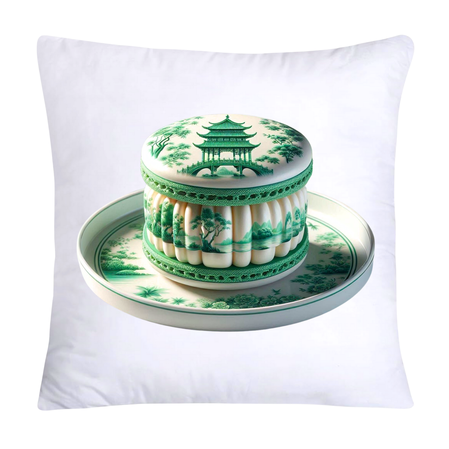 Green and White Willow Chinoiserie Sweet Macaroon Throw Pillow Covers-3934