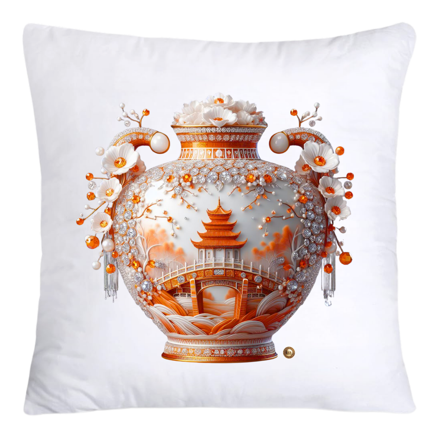 Orange and White Willow Vase Pillow Covers-5330