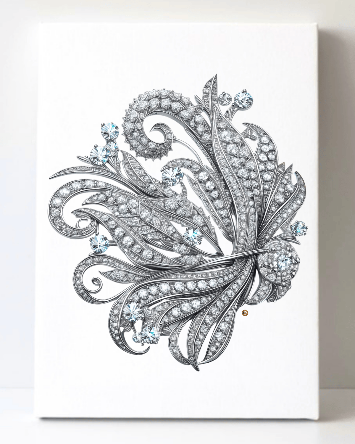 Dazzling Silver Diamond Brooch/Pin Canvas Wall Art 8.5x11.5-5665