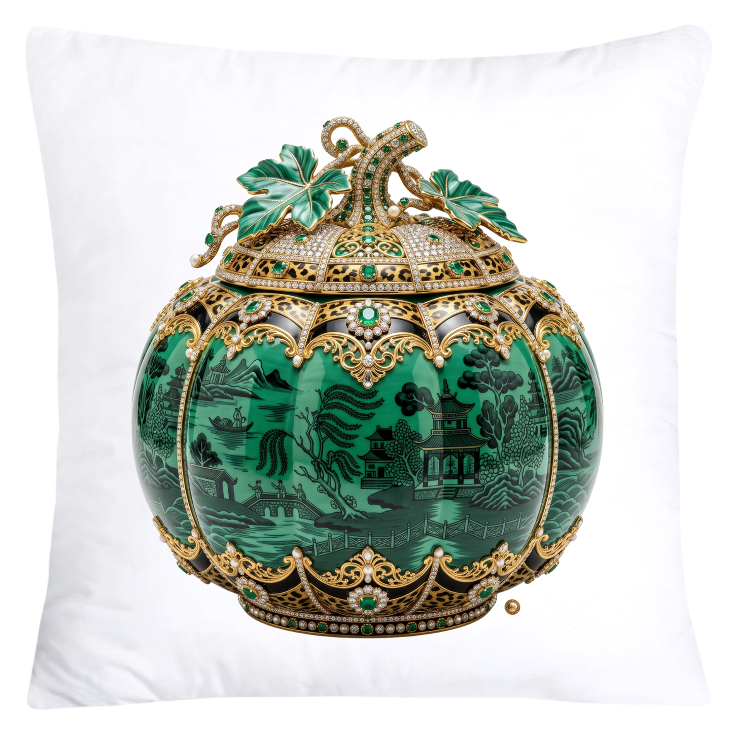 Green Malachite Willow, Black and Leopard Print Pumpkin Ginger Jar Pillow Covers-6071