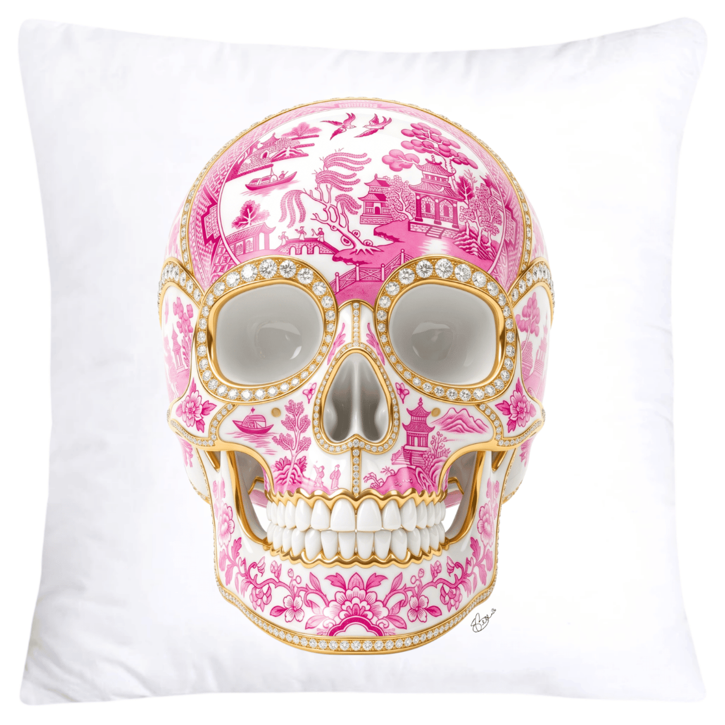 Pink Willow Skull Pillow Covers 18x18-6119 SKB CREATIVE AI DESIGNS