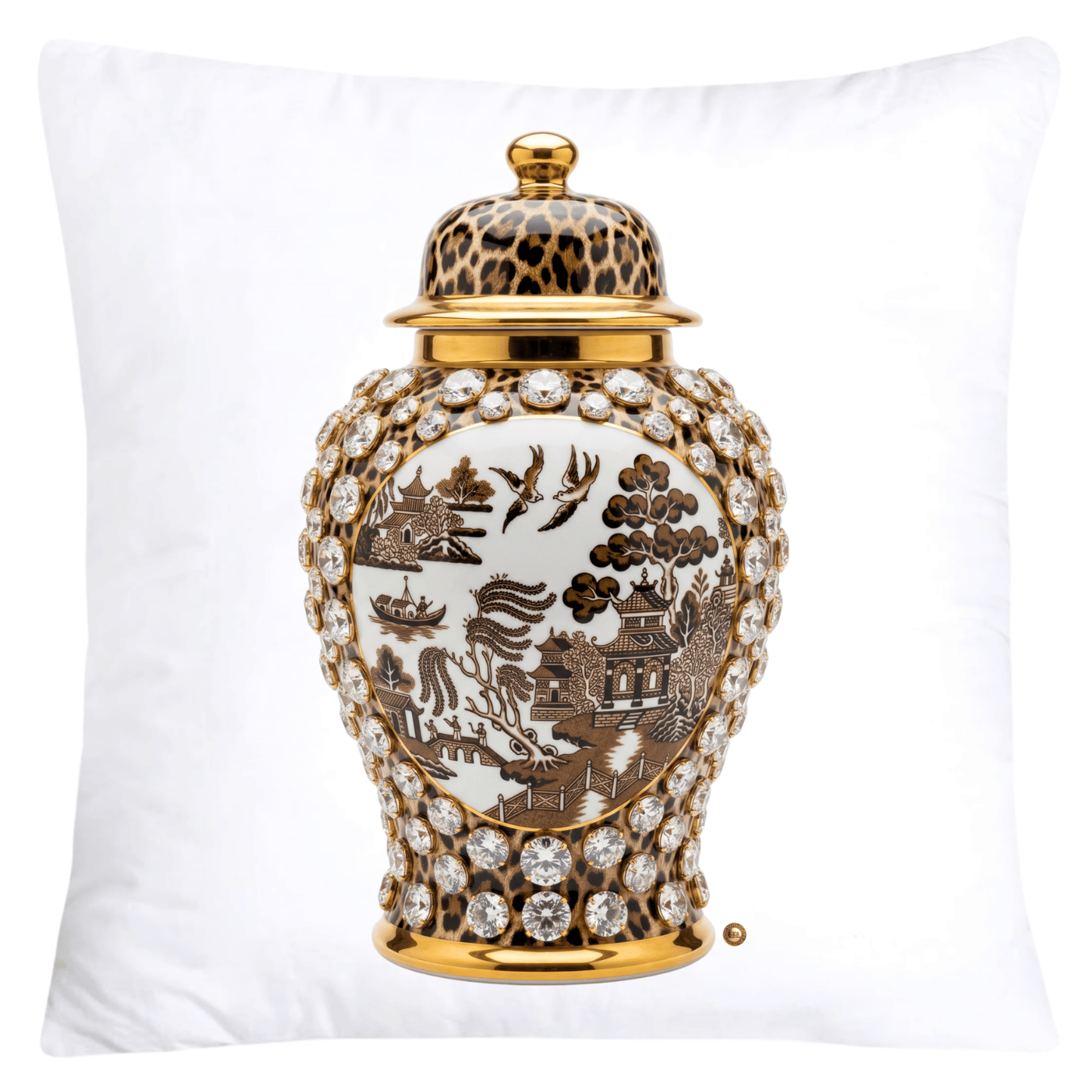 Brown Willow and Leopard Print Pumpkin Ginger Jar Pillow Covers-6041