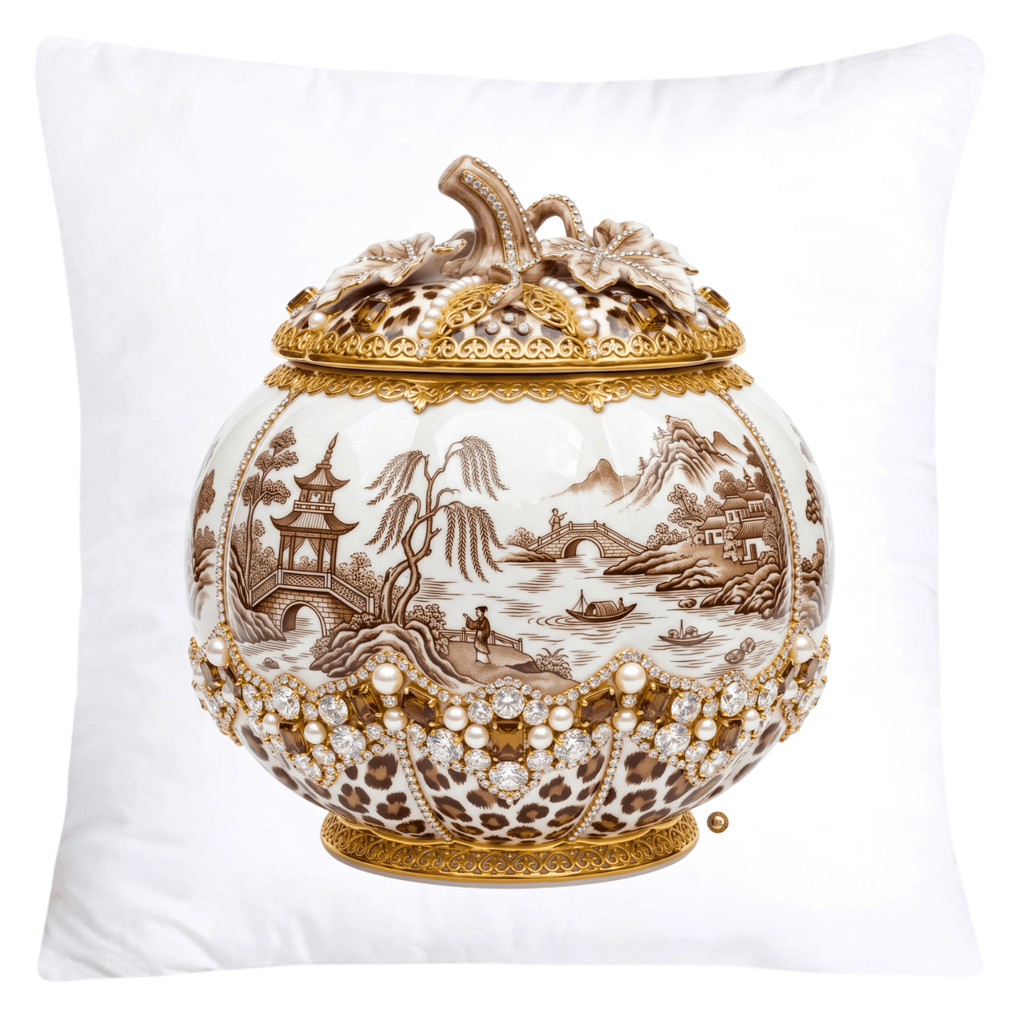 Brown Willow and Leopard Print Pumpkin Ginger Jar Pillow Covers-6038