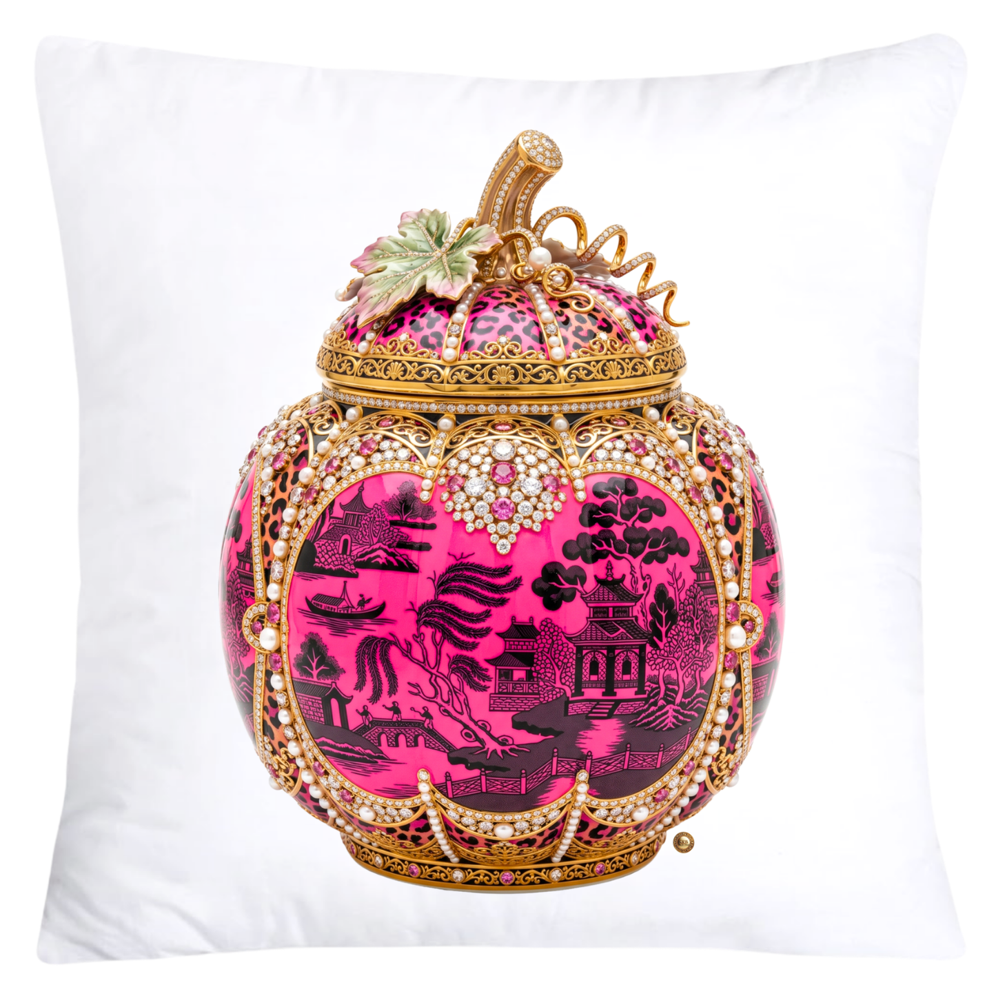 Neon Hot Pink and Black Willow Pumpkin Throw Pillow Covers-6025