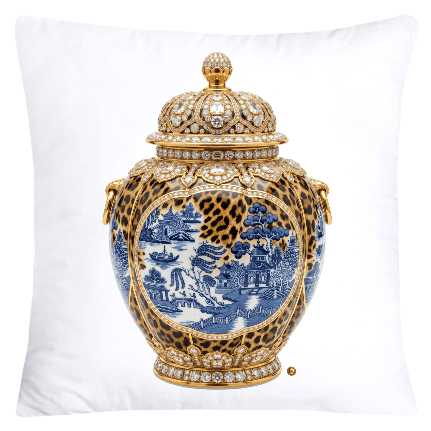 Blue Willow and Leopard Print Pumpkin Ginger Jar Pillow Covers-6033