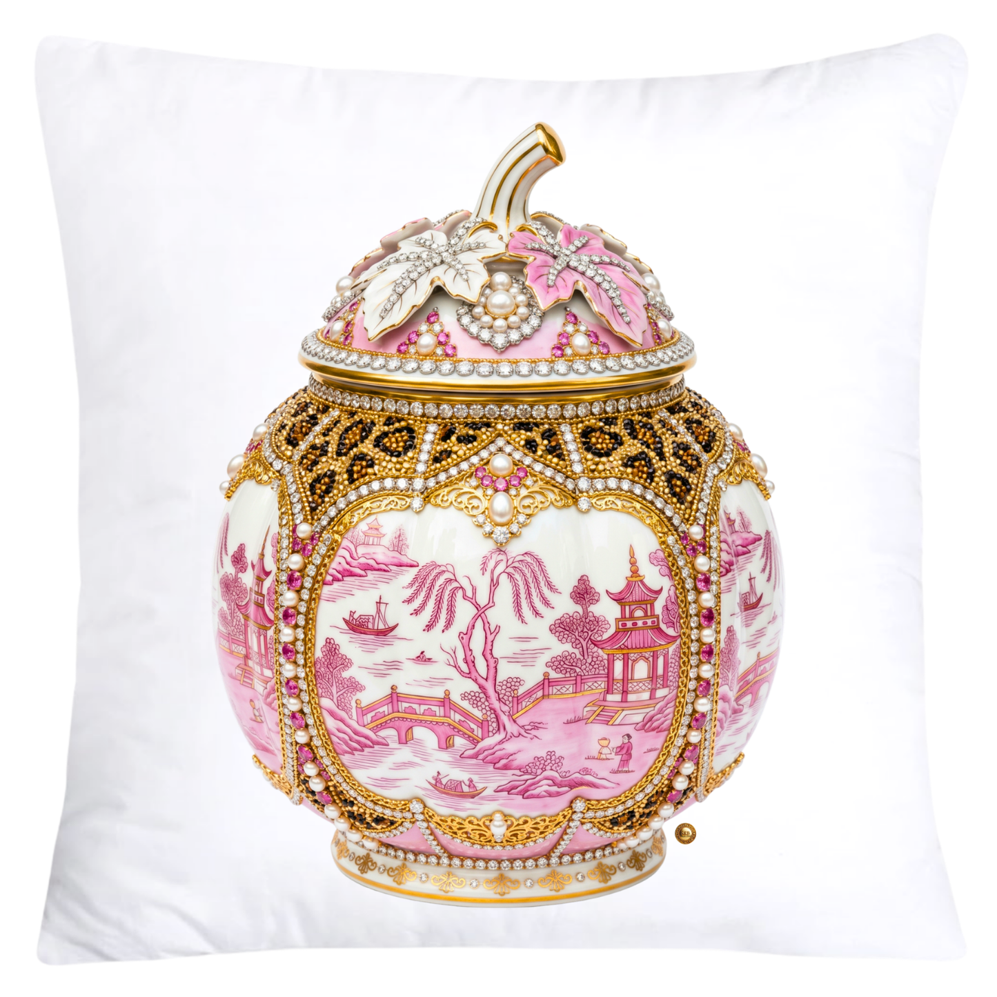 Pink Willow and Leopard Print Pumpkin Ginger Jar Pillow Covers-6075