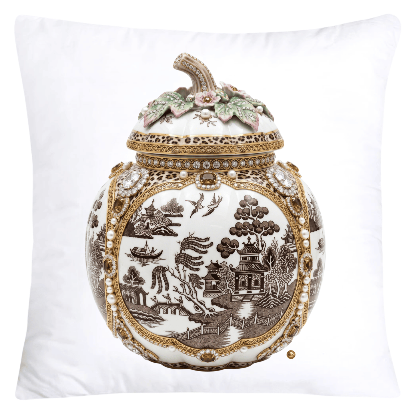 Brown Willow and Leopard Print Pumpkin Ginger Jar Pillow Covers-6045