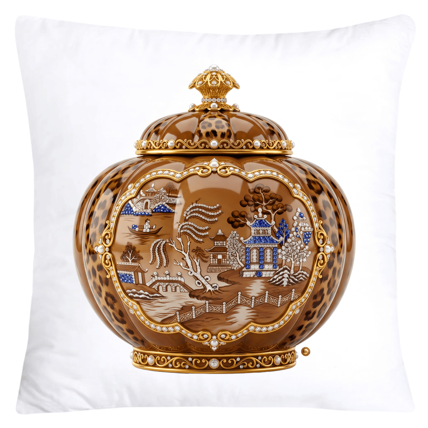 Blue, Brown Willow and Leopard Print Pumpkin Ginger Jar Pillow Covers-6037