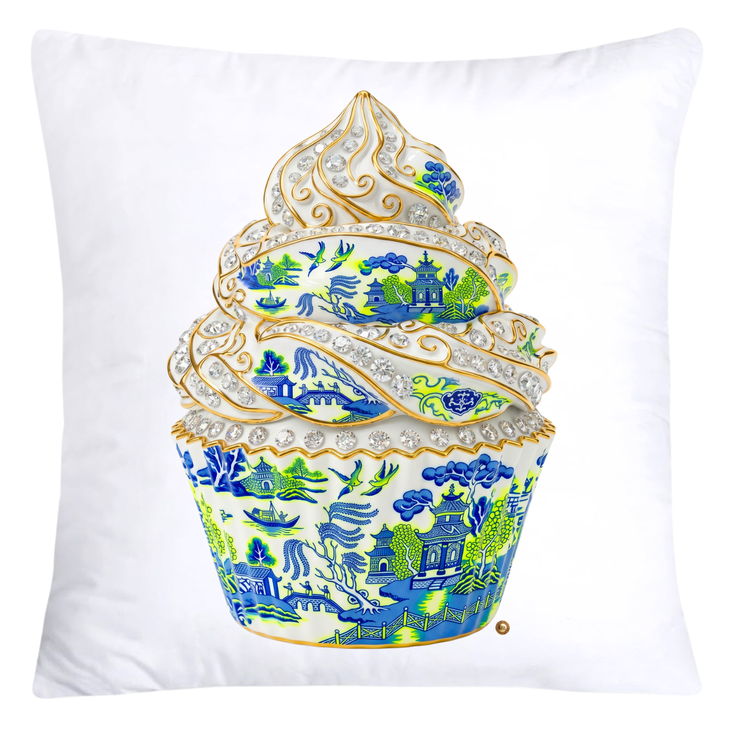 Neon Lime Green and Blue Willow Cupcake Throw Pillow Covers-5830