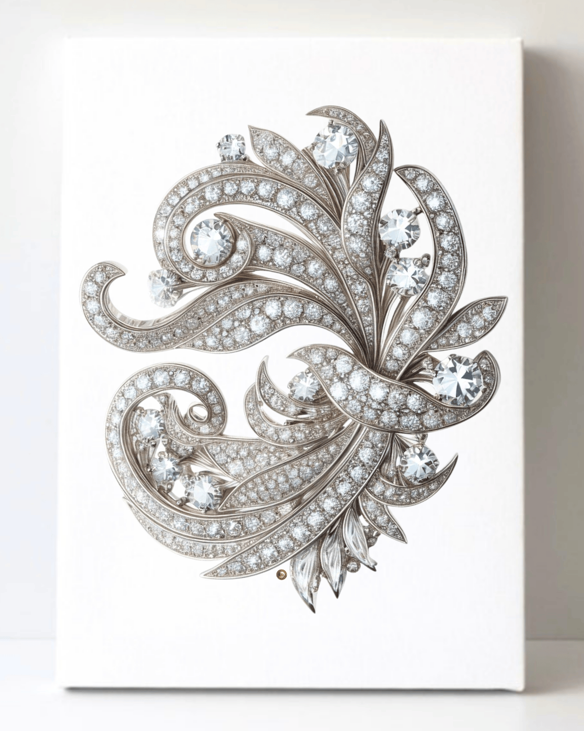 Dazzling Silver Diamond Brooch/Pin Canvas Wall Art 8.5x11.5-5675