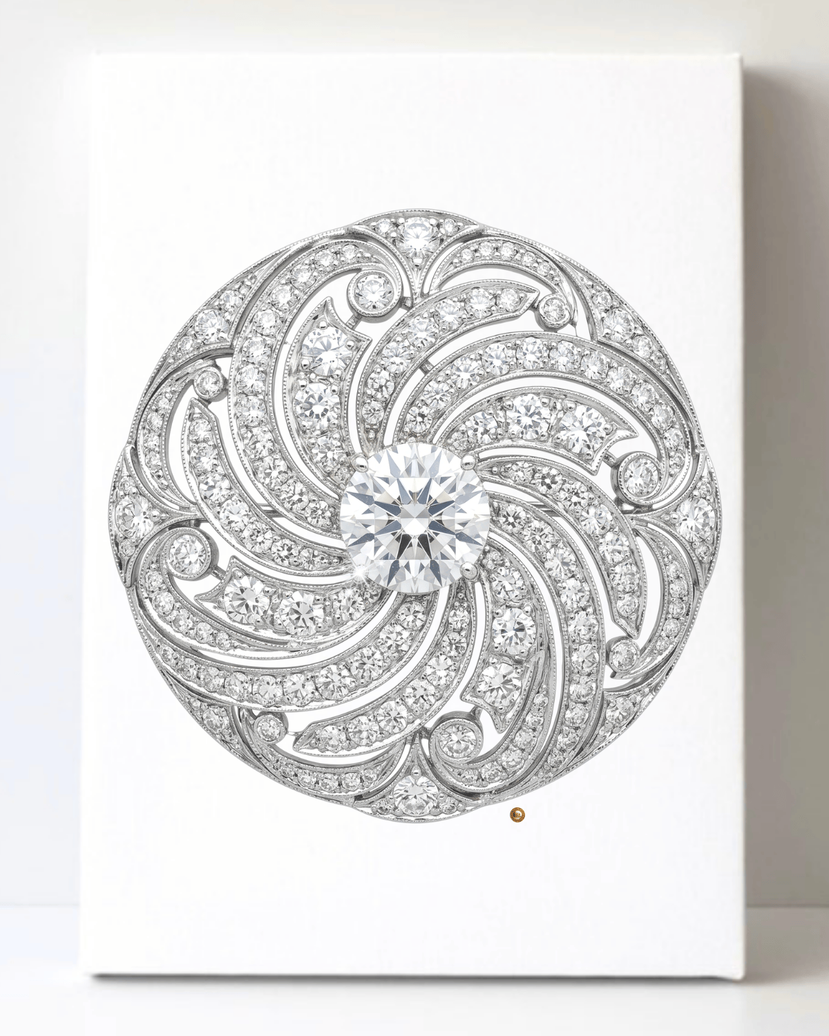Dazzling Silver Round Diamond Brooch/Pin Canvas Wall Art 8.5x11.5-5652