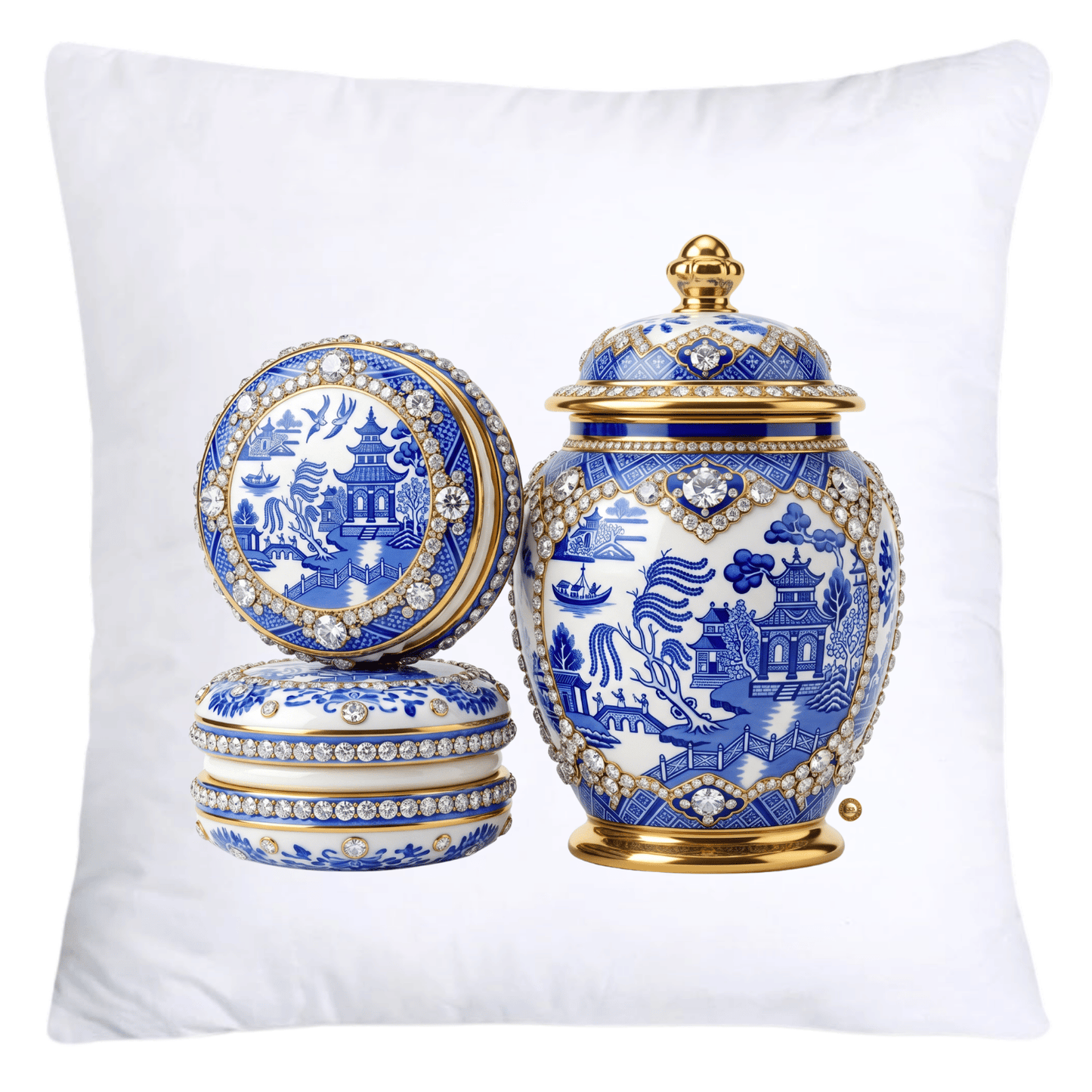 Blue Willow Ginger Jar and Macaroons 18x18 Pillow Covers-5271