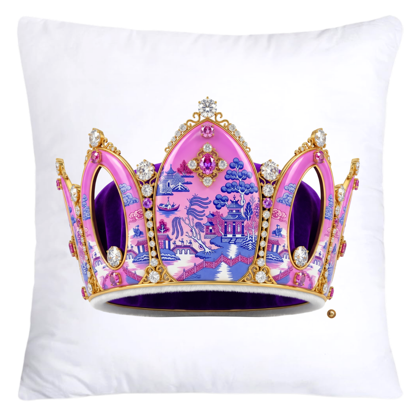 Pink and Blue Willow Royal King/Queen Crown Pillow Covers-5347