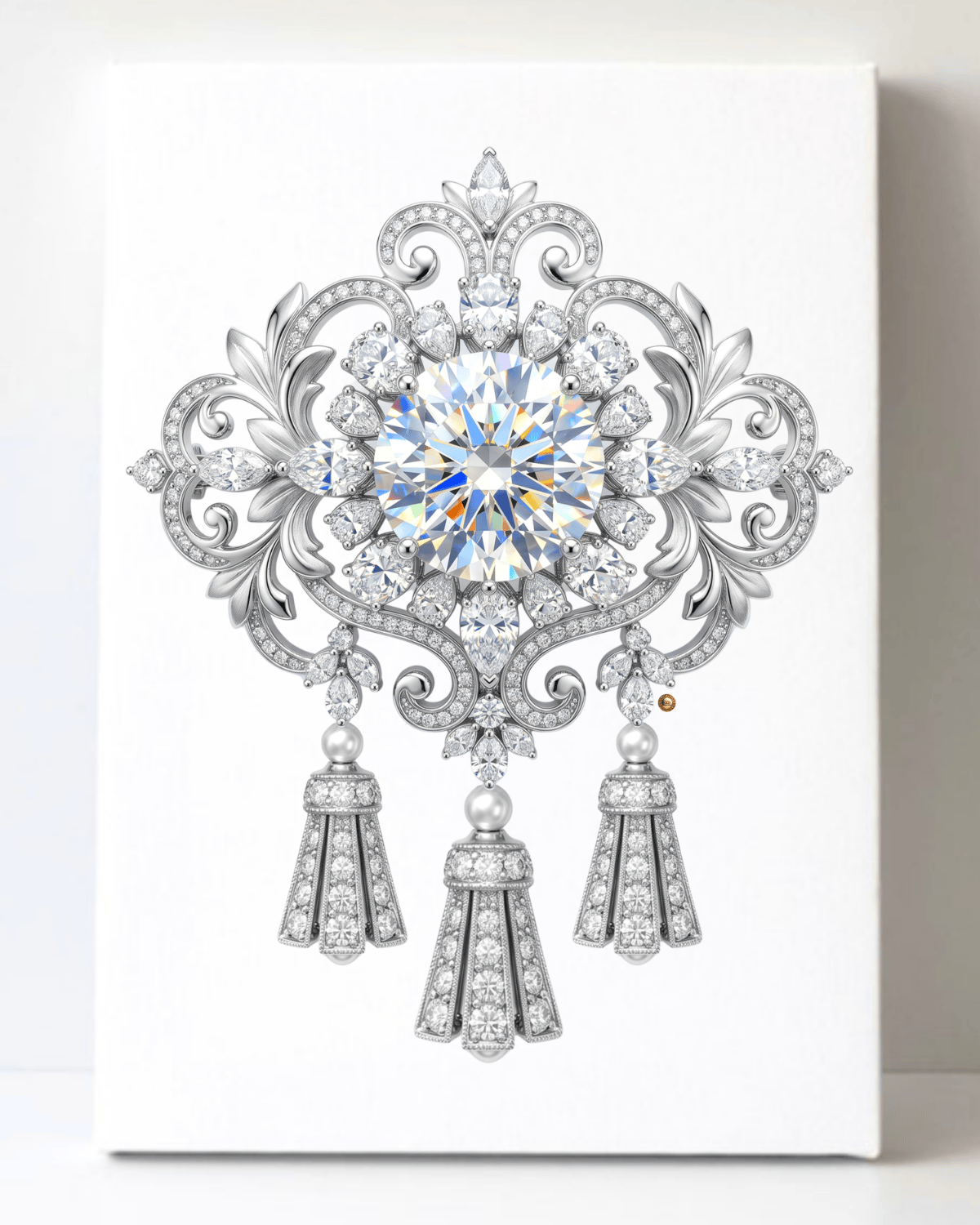 Dazzling Silver Diamond Brooch/Pin Canvas Wall Art 8.5x11.5-5658