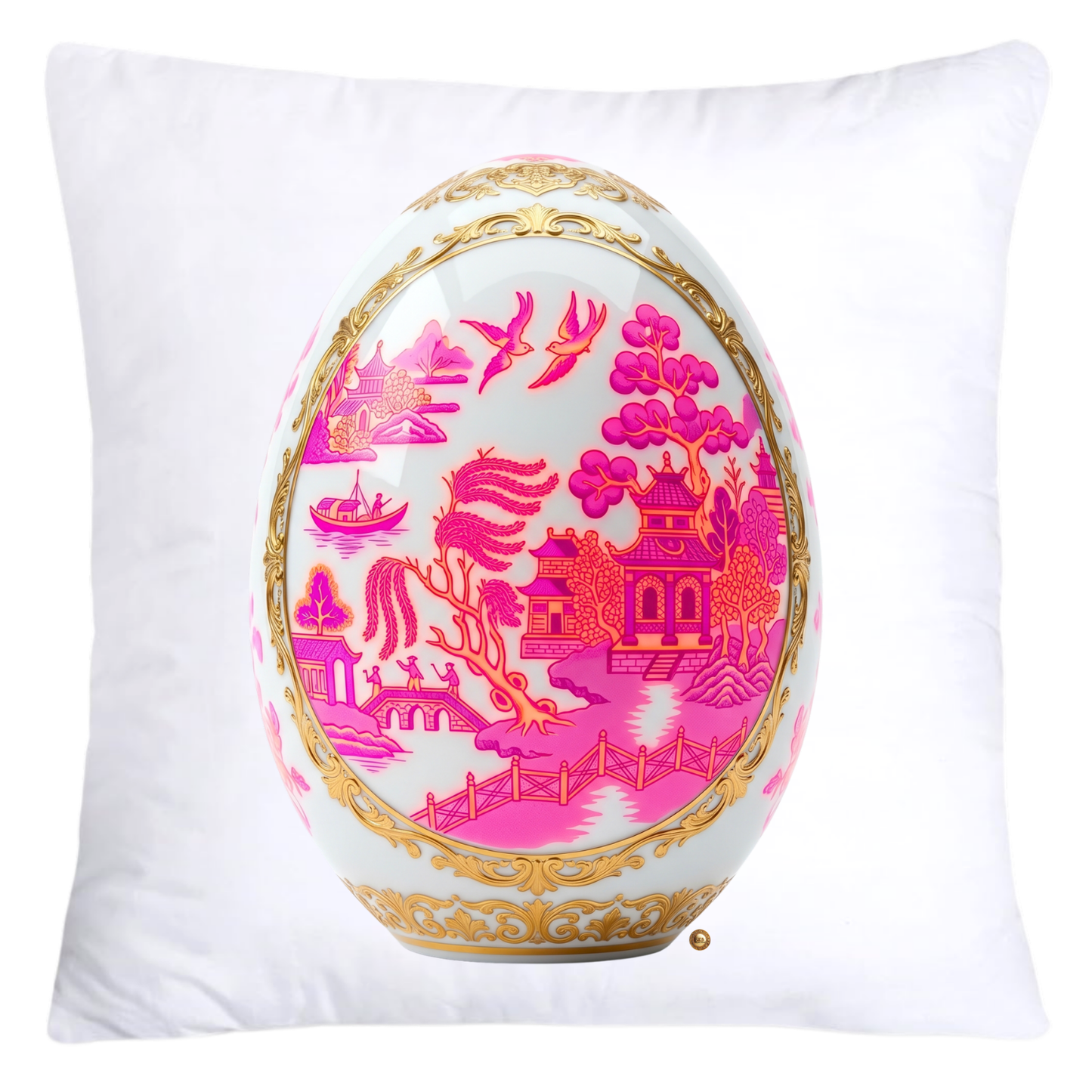 Neon Hot Pink, Orange Willow and Gold Porcelain Inspired Egg Pillow Covers-5499