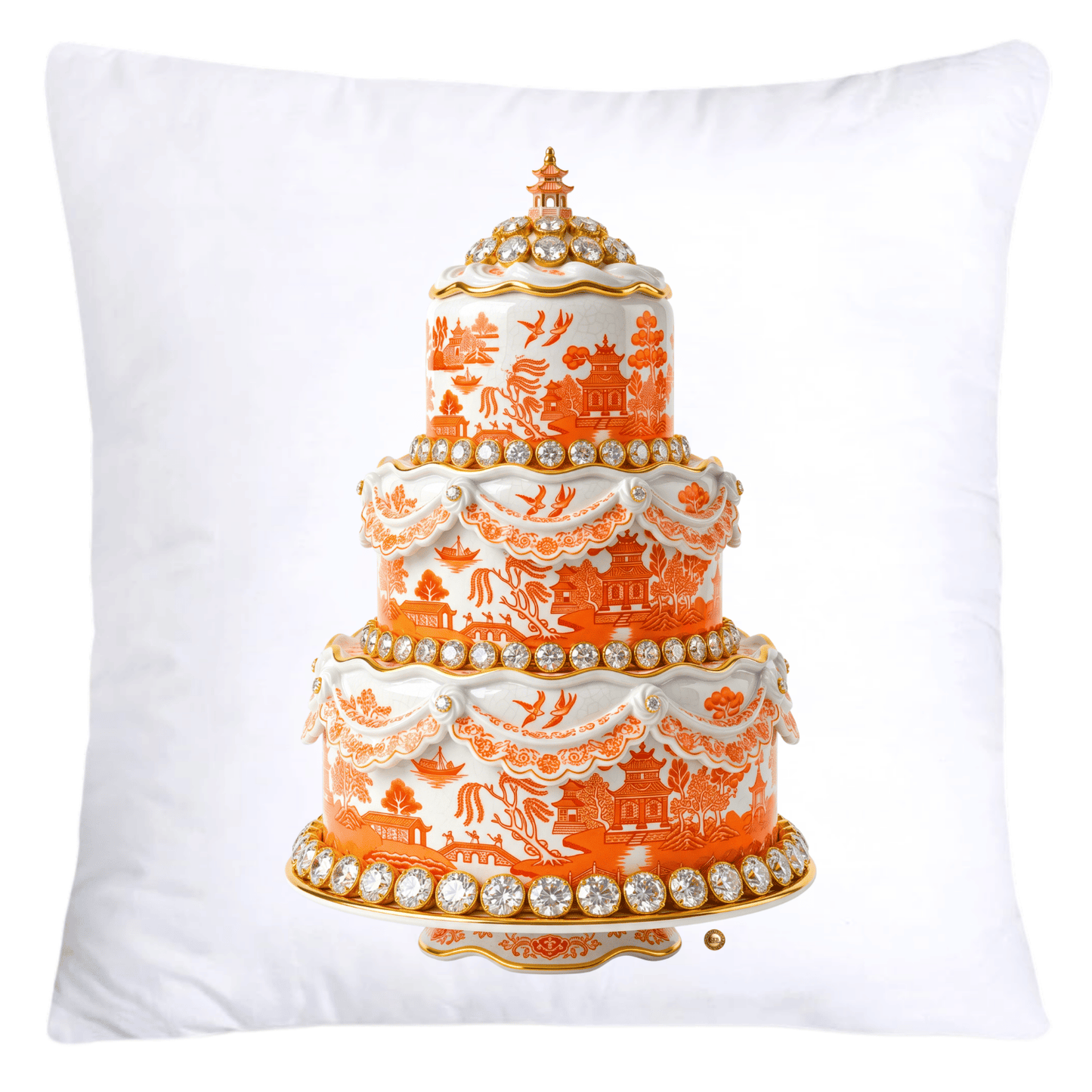 Neon Orange Willow and Gold Porcelain Inspired Cake Pillow Covers-5509