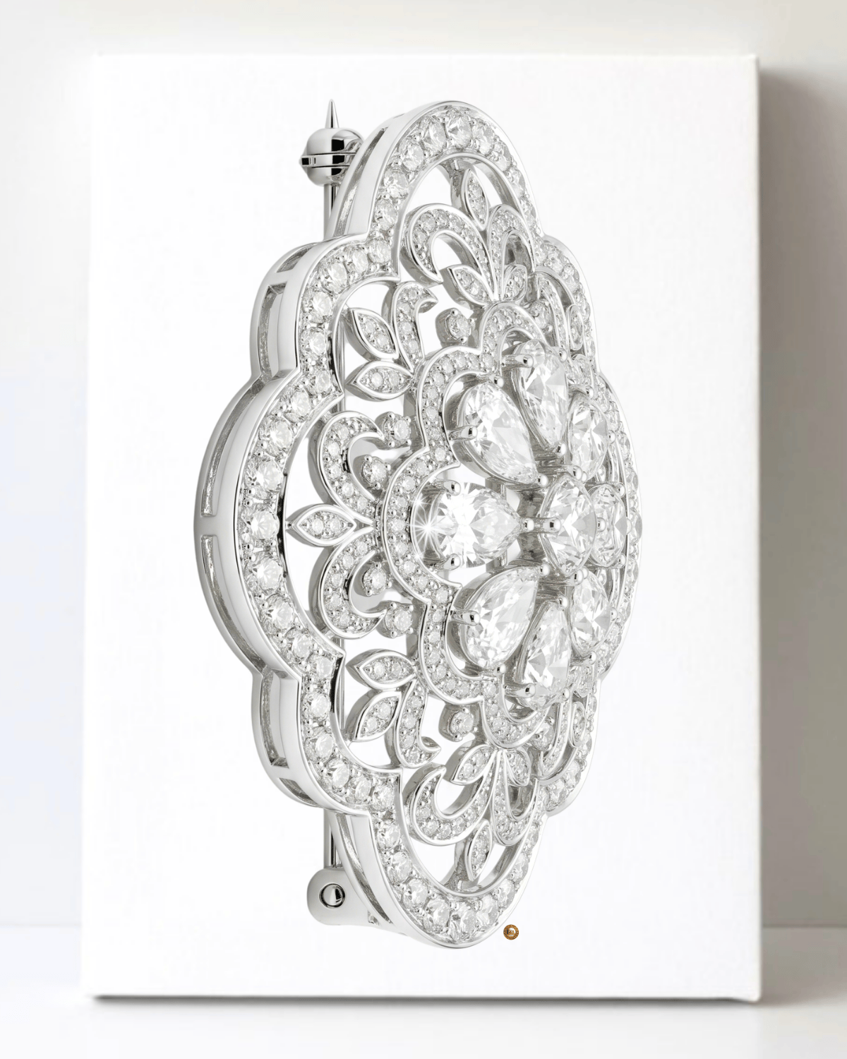 Dazzling Silver Diamond Brooch/Pin Canvas Wall Art 8.5x11.5-5673