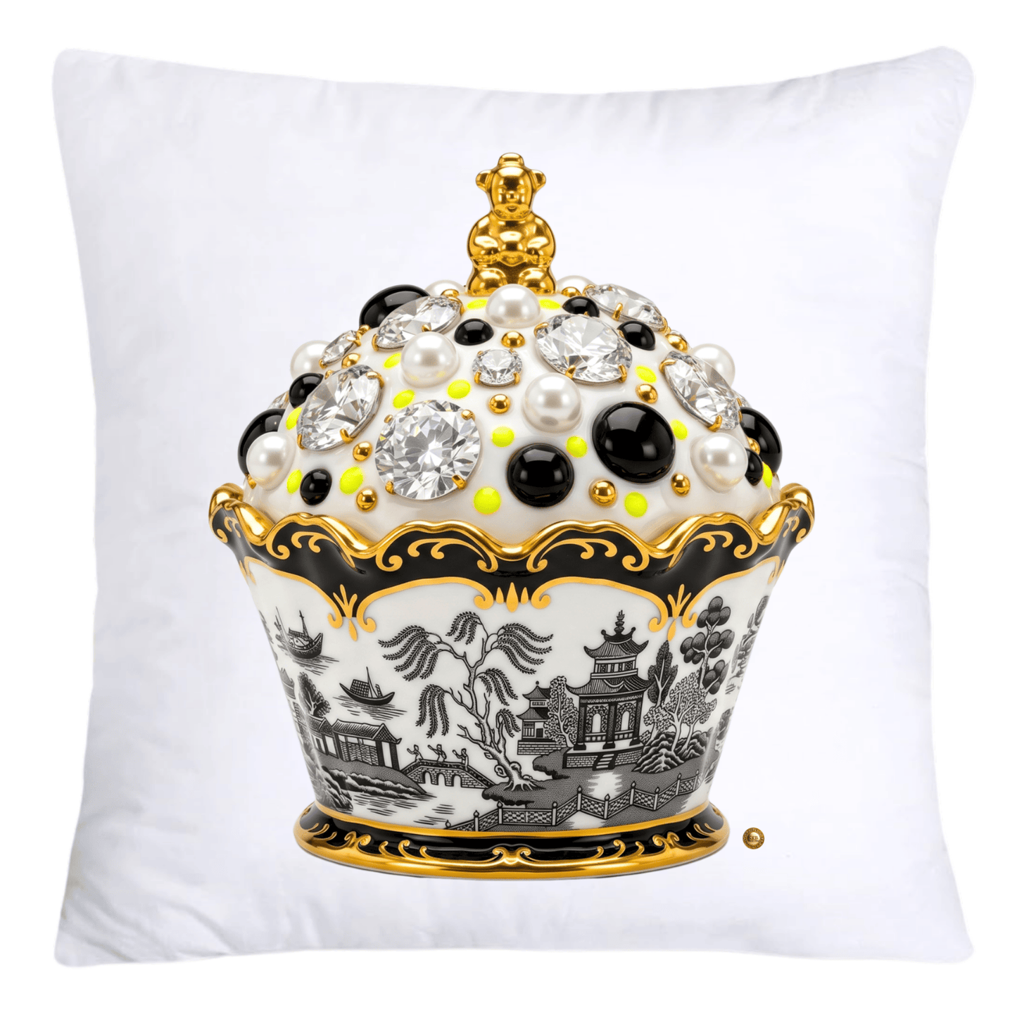 18x18 Black Willow Chinoiserie Cupcake Throw Pillow Covers-5392 SKB CREATIVE AI DESIGNS