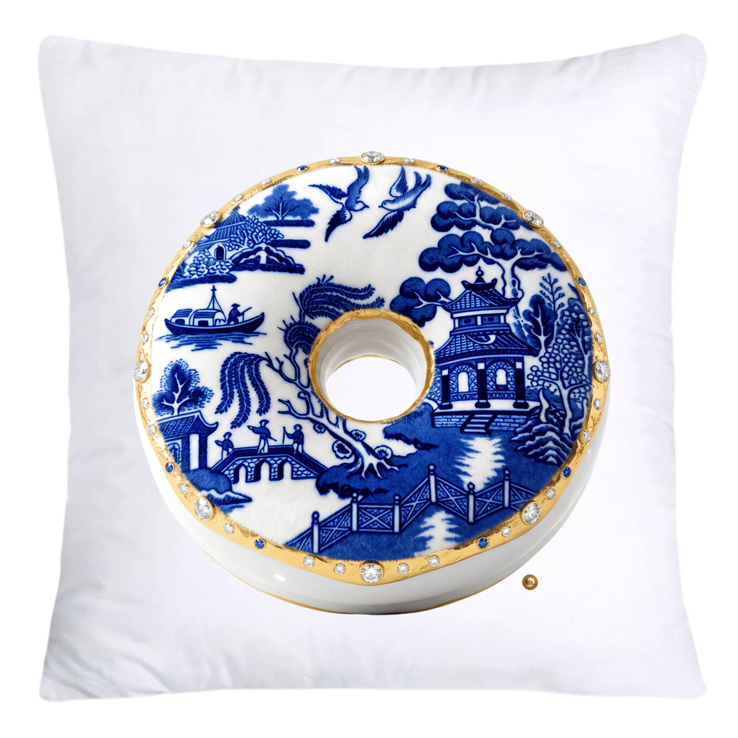 Blue and White Willow Cute Donut Pillow Covers-5338