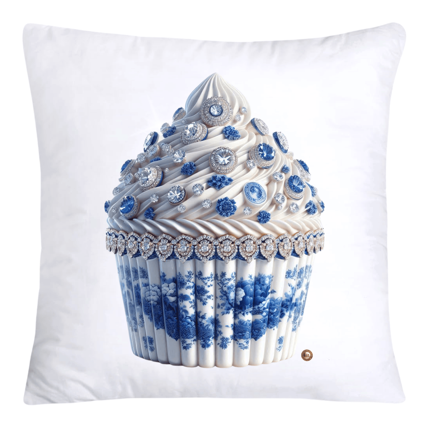 18X18 Blue Willow Chinoiserie Whimsical Cupcake Throw Pillow Covers-776