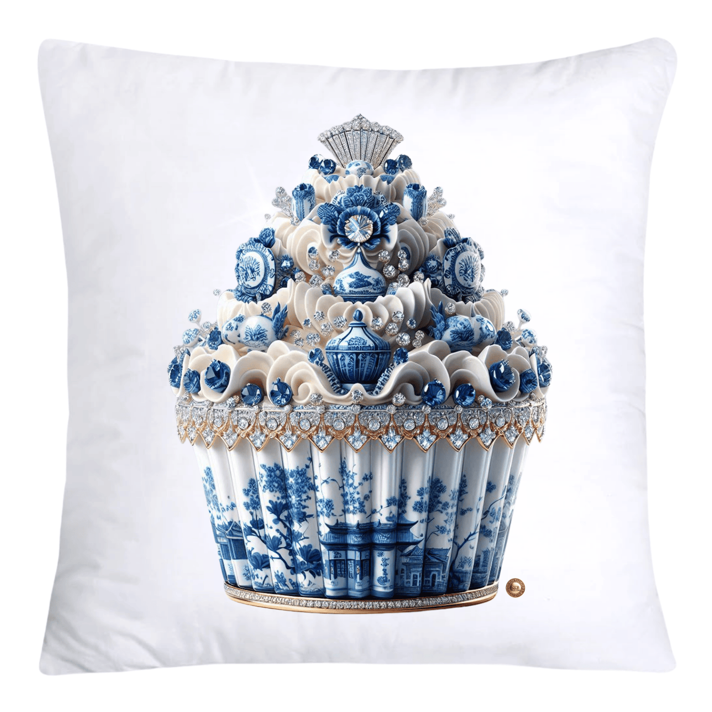 18X18 Blue Willow Chinoiserie Whimsical Cupcake Throw Pillow Covers-767