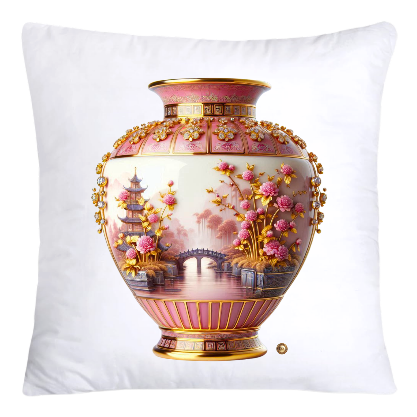 Pink and Gold Willow Chinoiserie Vase Throw Pillow Covers-5862