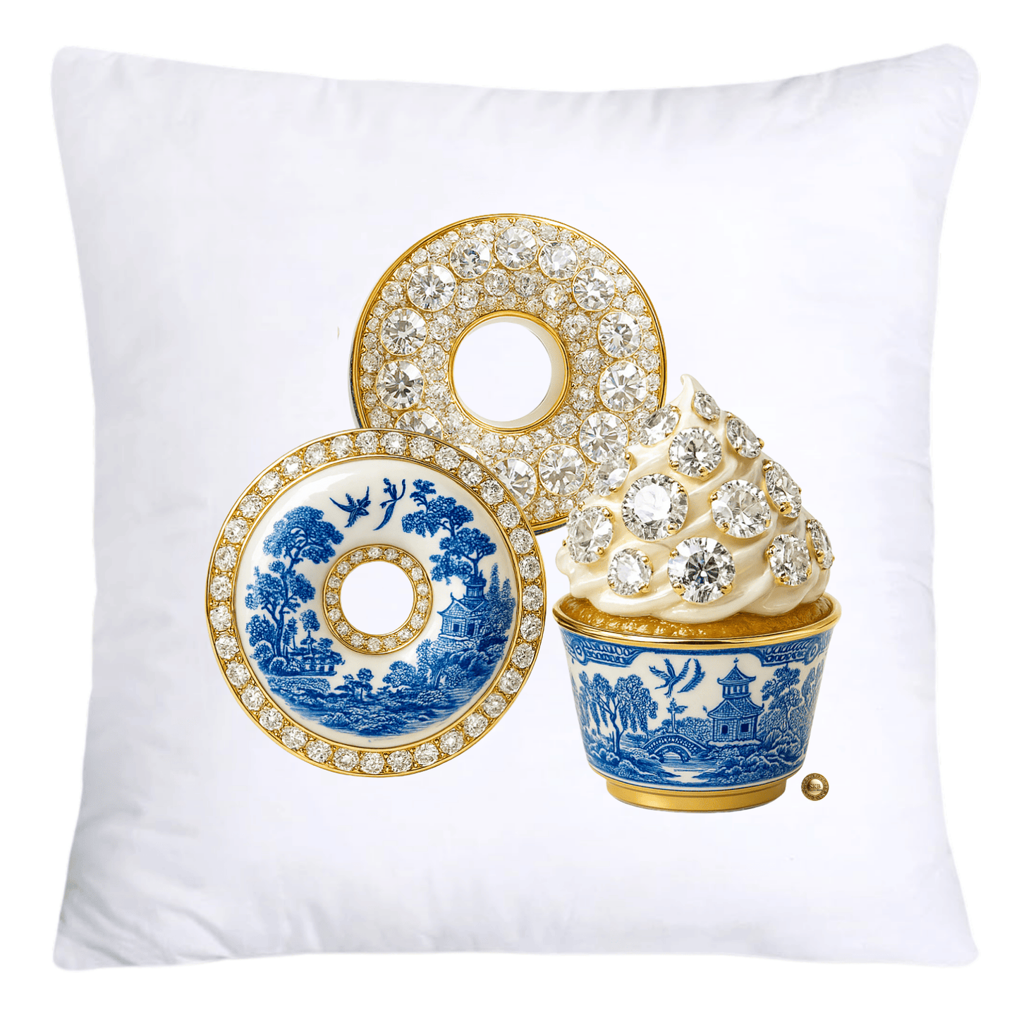 Sparkling Blue Willow Sweet Cupcake and donuts Pillow Covers 18x18-5358