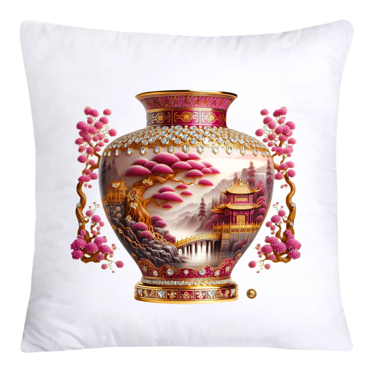 Pink and Gold Willow Chinoiserie Vase Throw Pillow Covers-5884