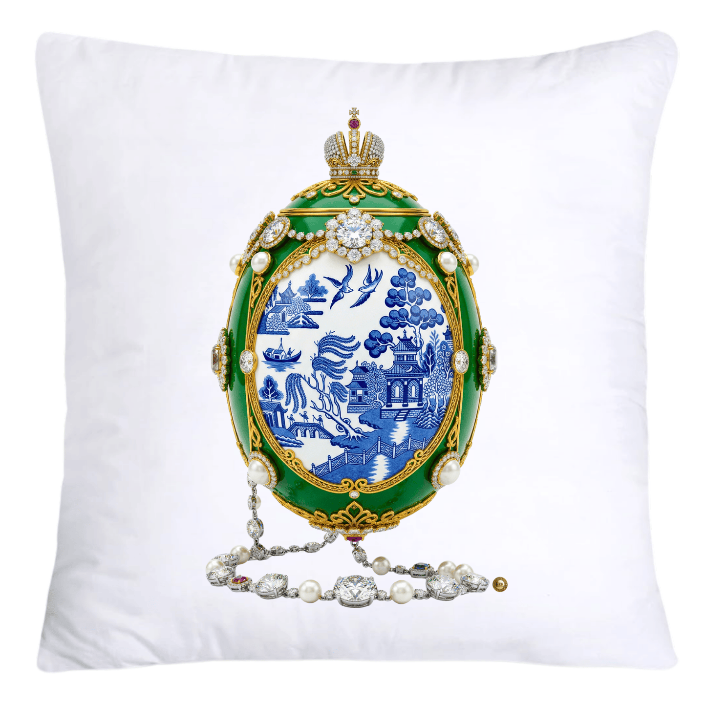 Blue and Green Willow Egg Pillow Covers 18x18-4486