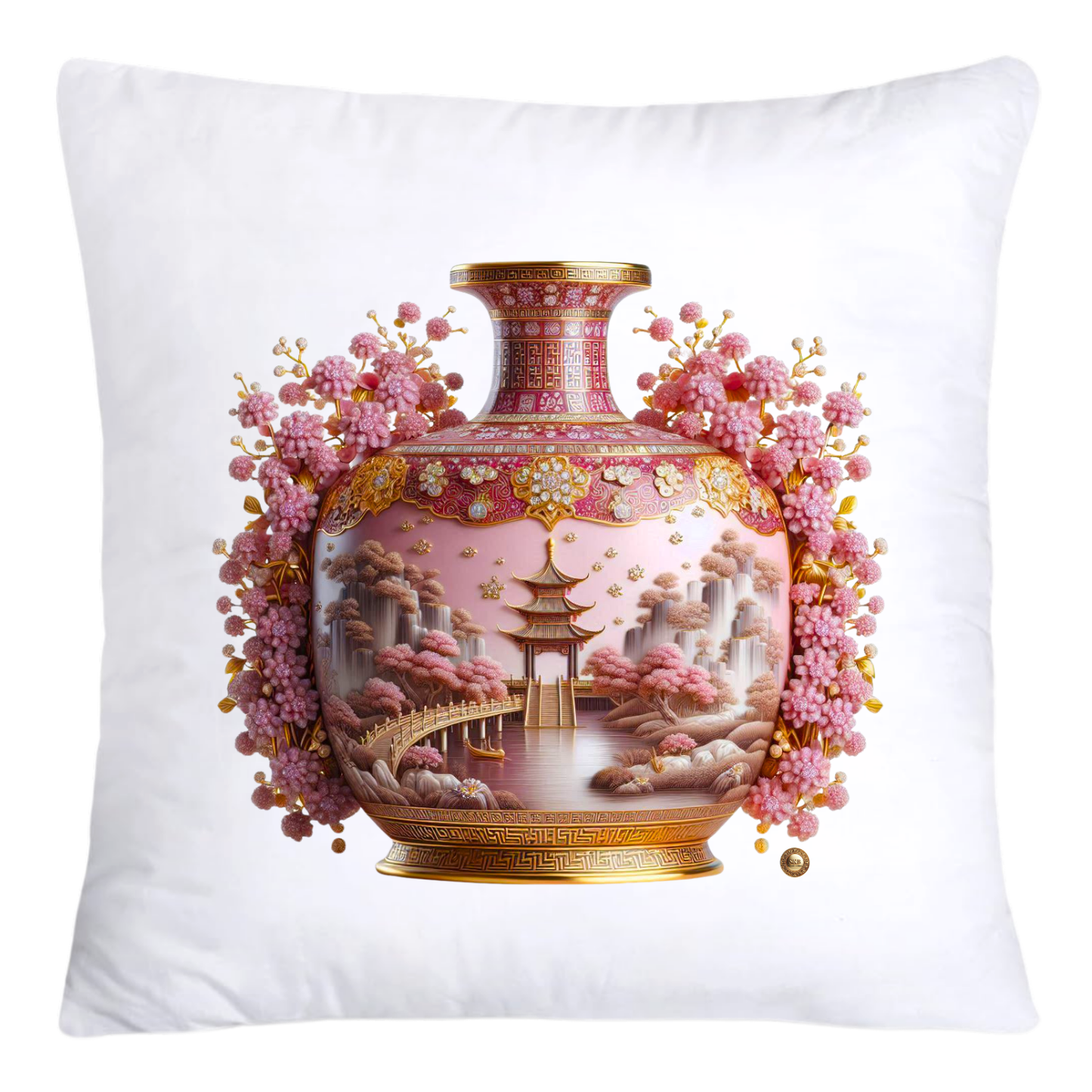 Pink and Gold Willow Chinoiserie Vase Throw Pillow Covers-5882