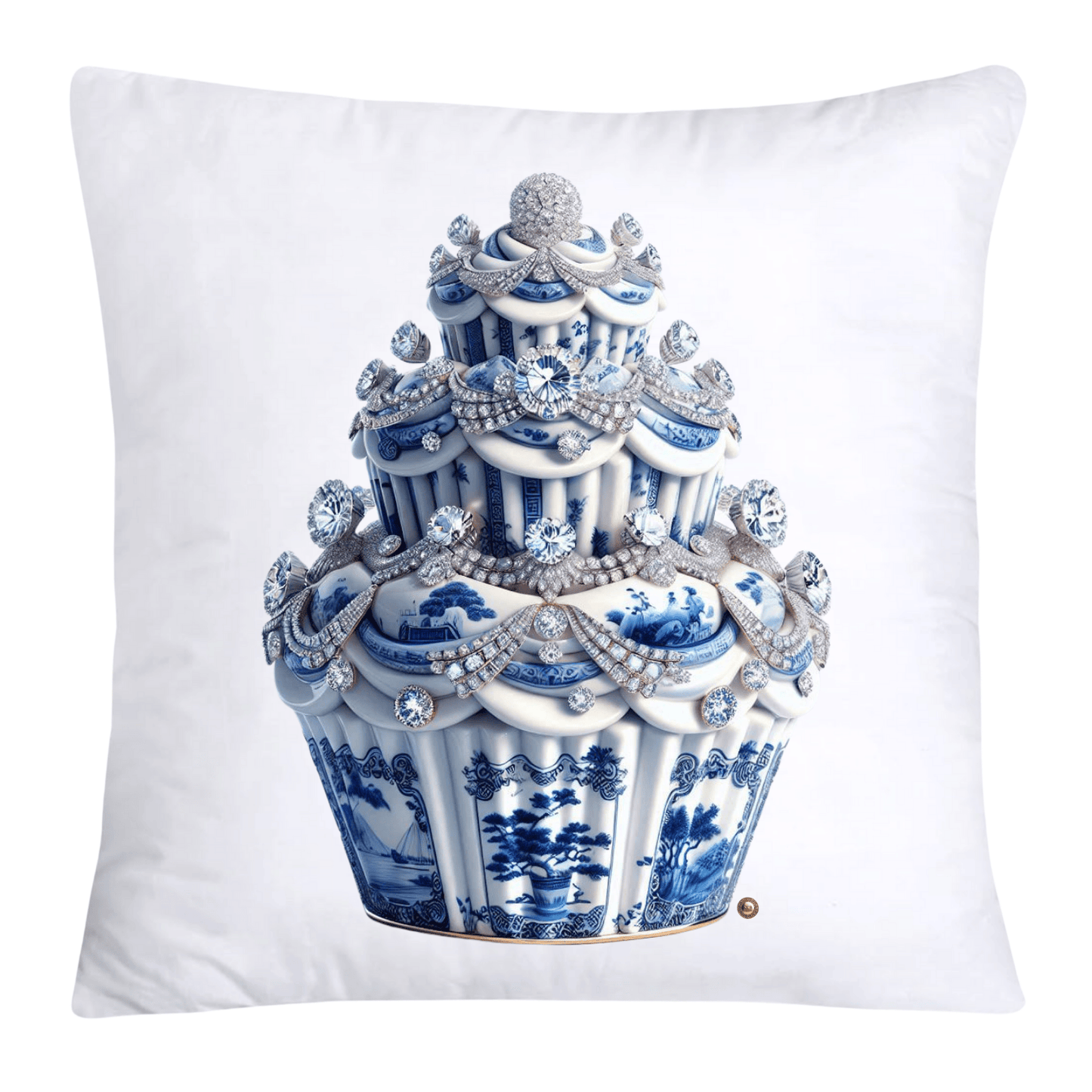 Blue Willow Chinoiserie Cupcake Throw Pillow Covers 18X18-3535